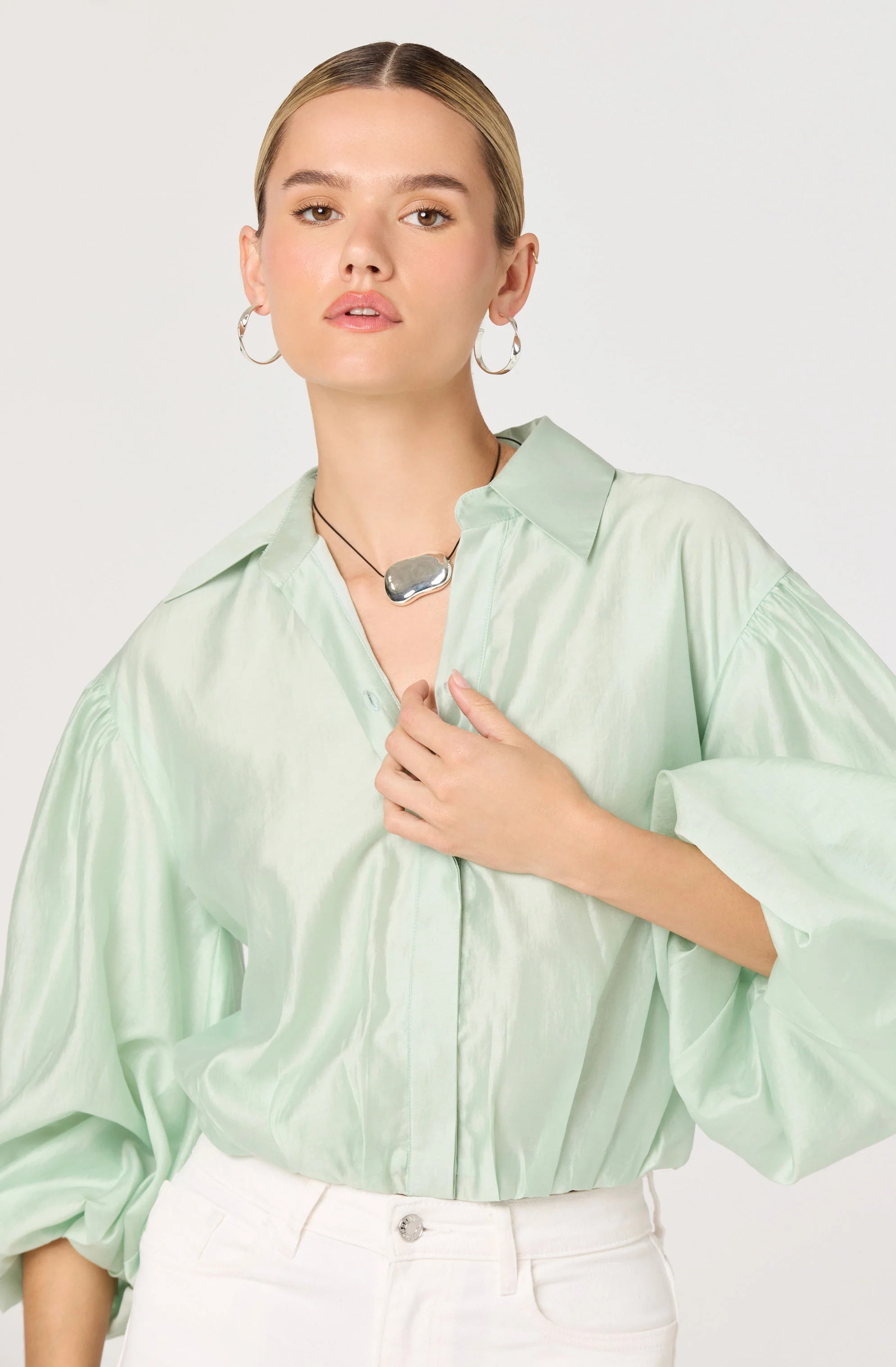 Cordey Collared Balloon Sleeve Poet Top - Image 6