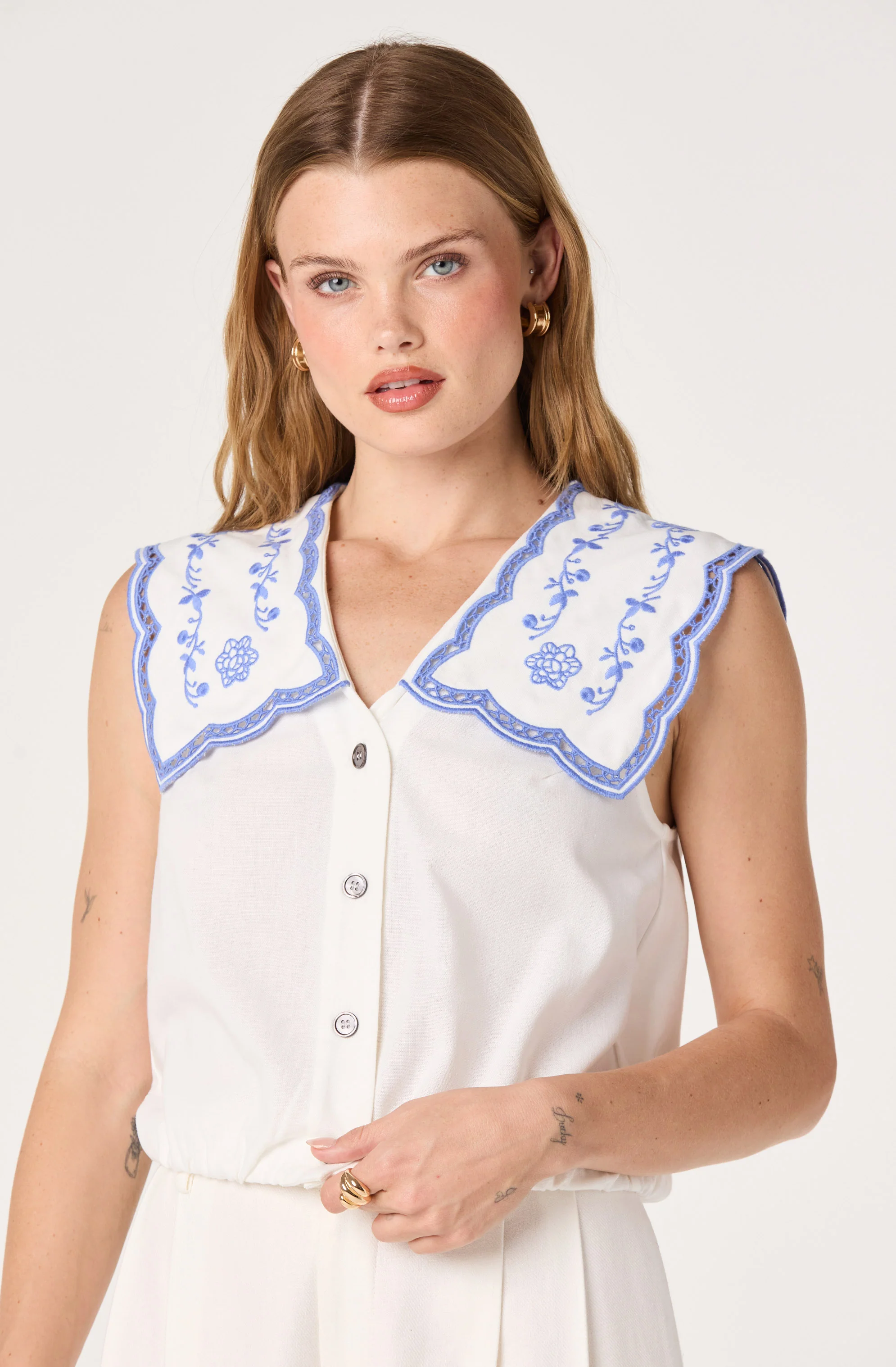 Corinne Embroidered Sailor Collar Top - Image 5
