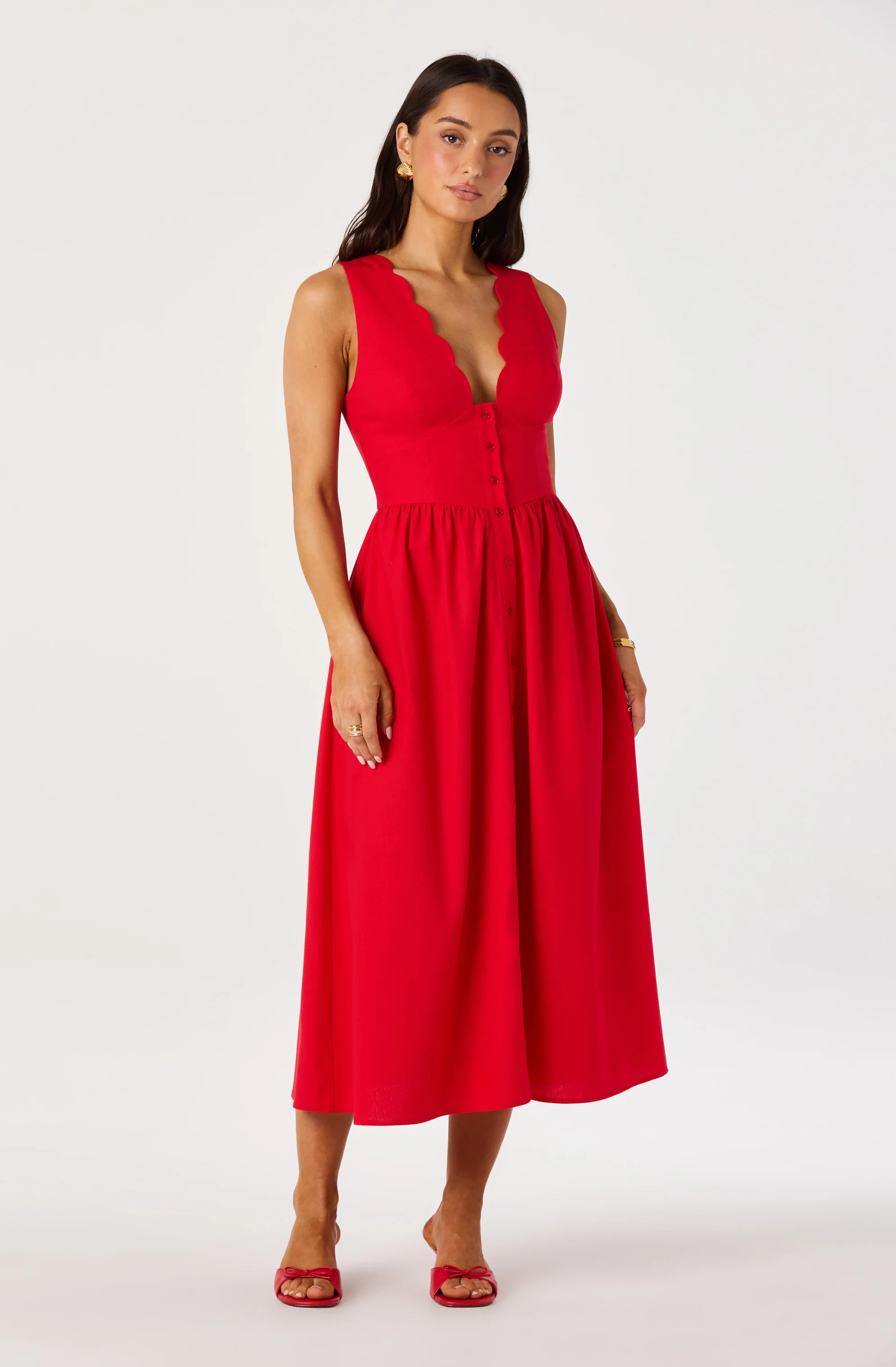 Cory V-Neck Button-Front Midi Dress - Image 11