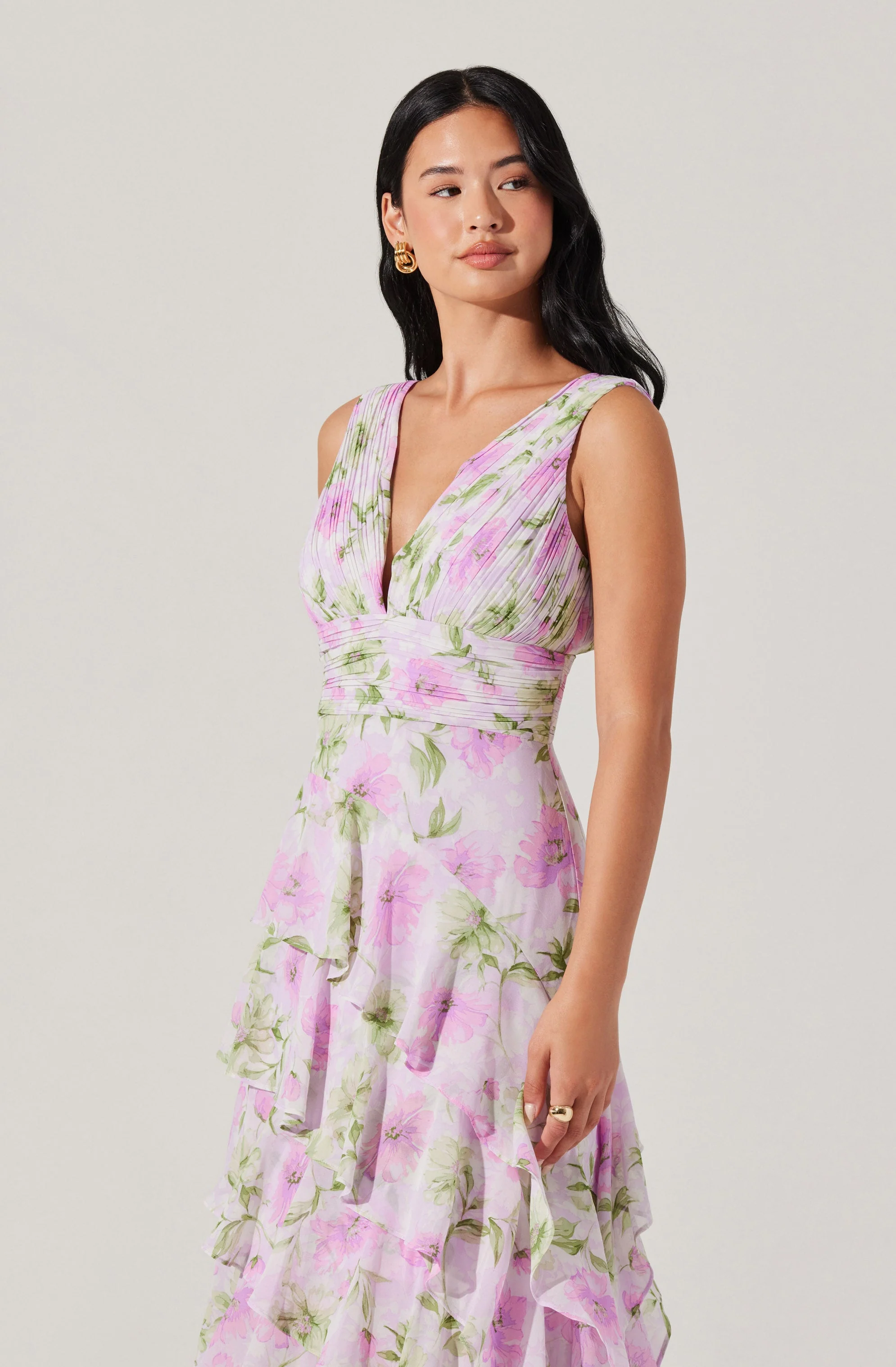 Cytherea Asymmetric Floral Ruffle Midi Dress - Image 2