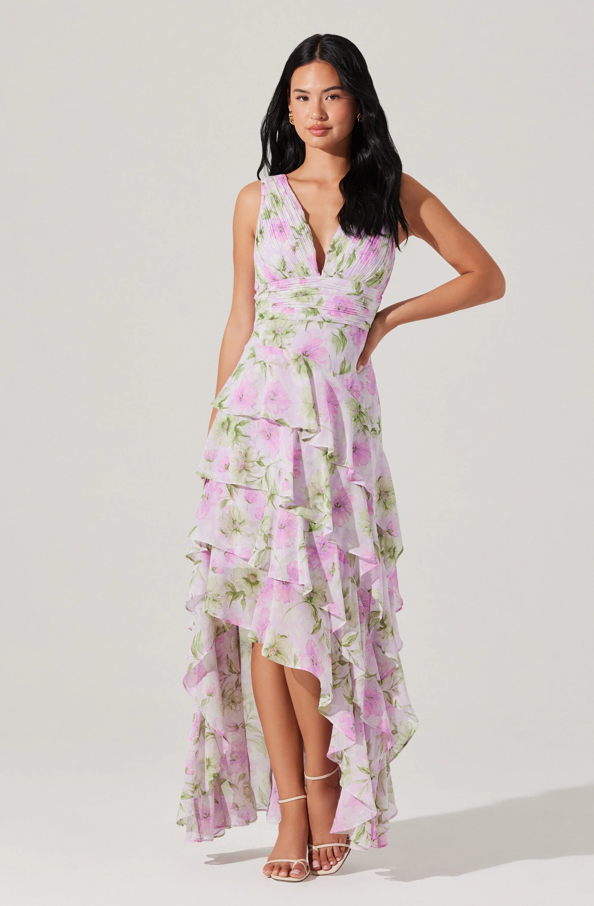 Cytherea Asymmetric Floral Ruffle Midi Dress - Image 3