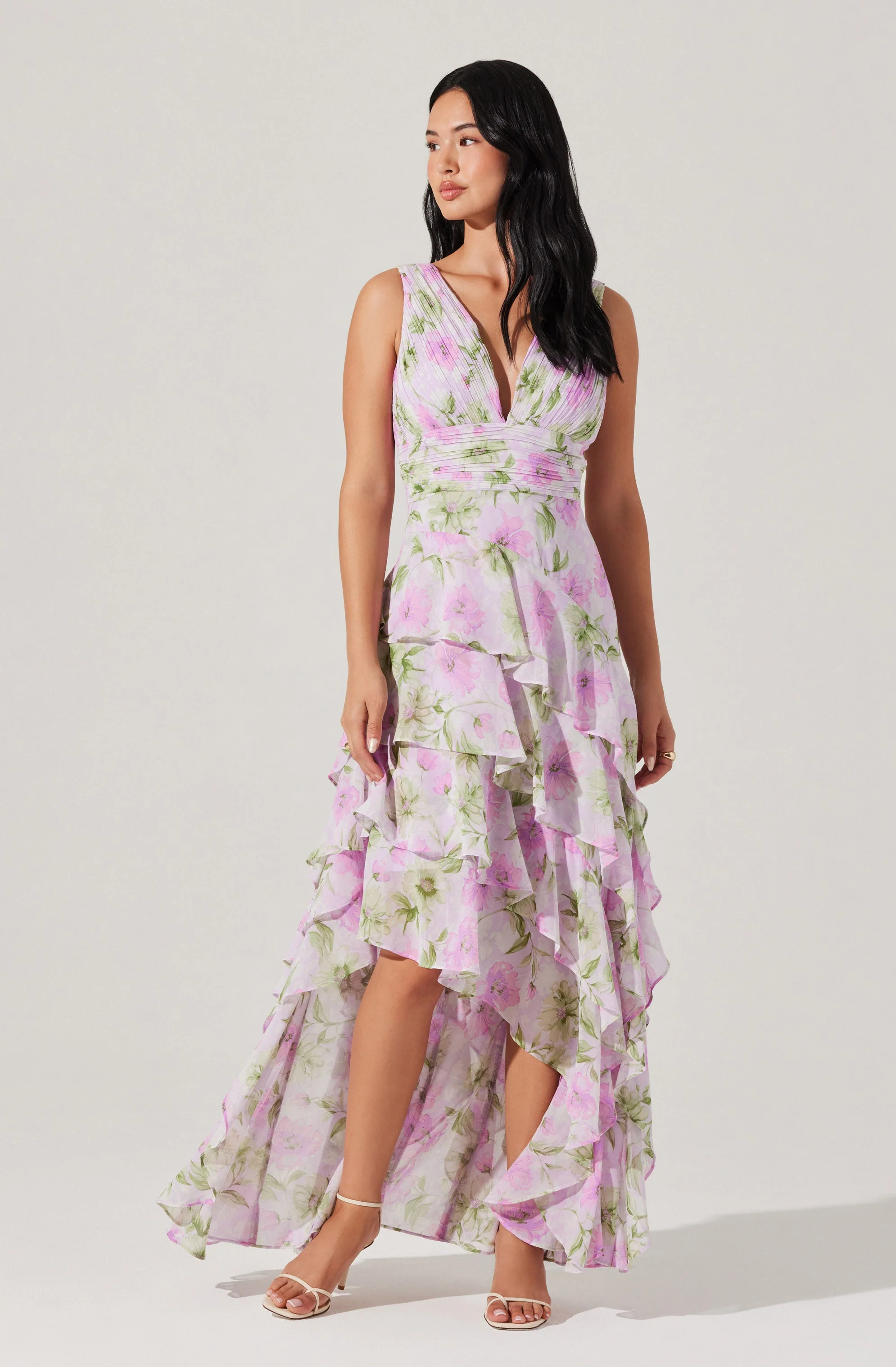 Cytherea Asymmetric Floral Ruffle Midi Dress - Image 4