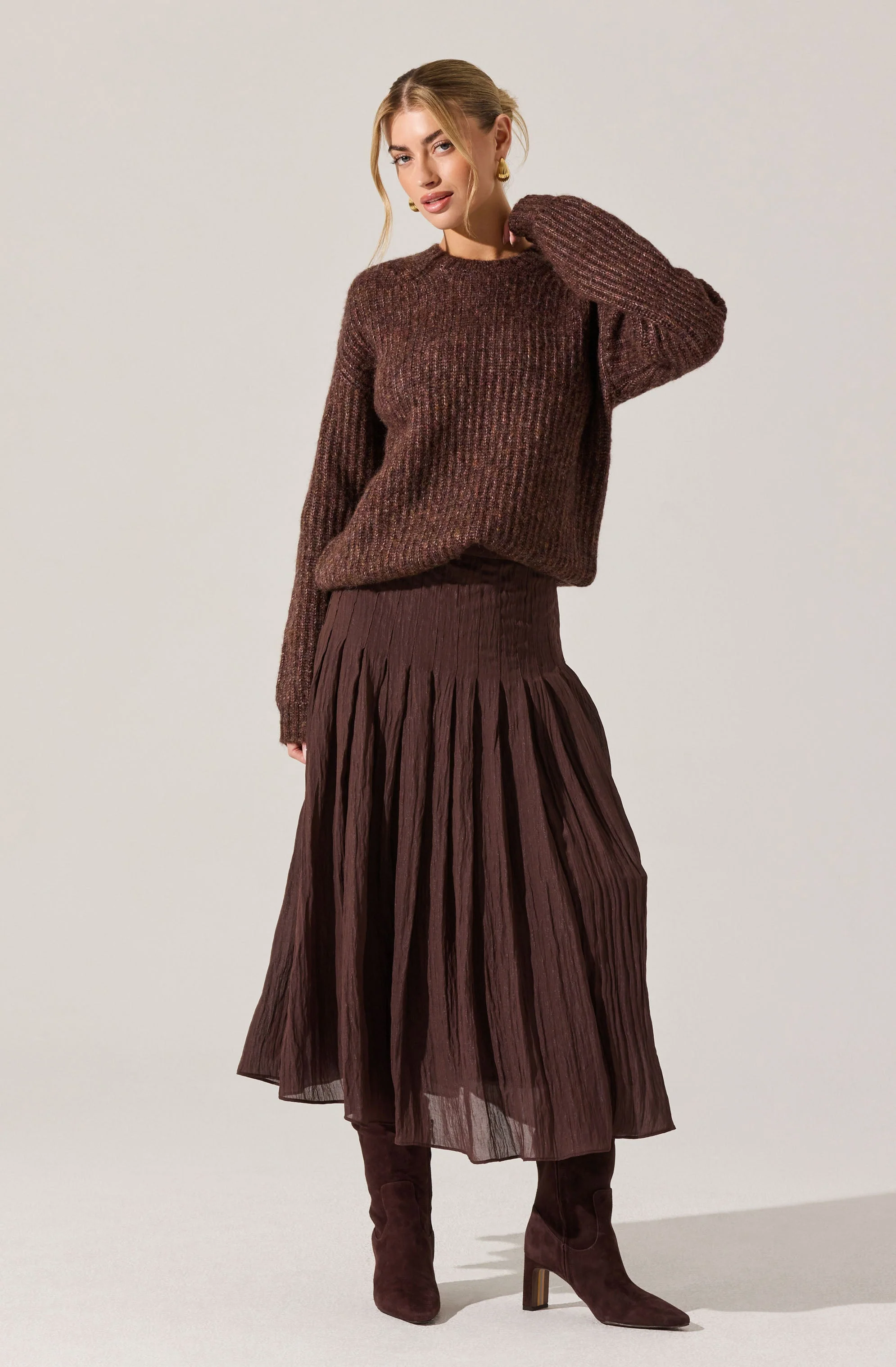 Daivini Pleated Crinkle Midi Skirt - Image 10