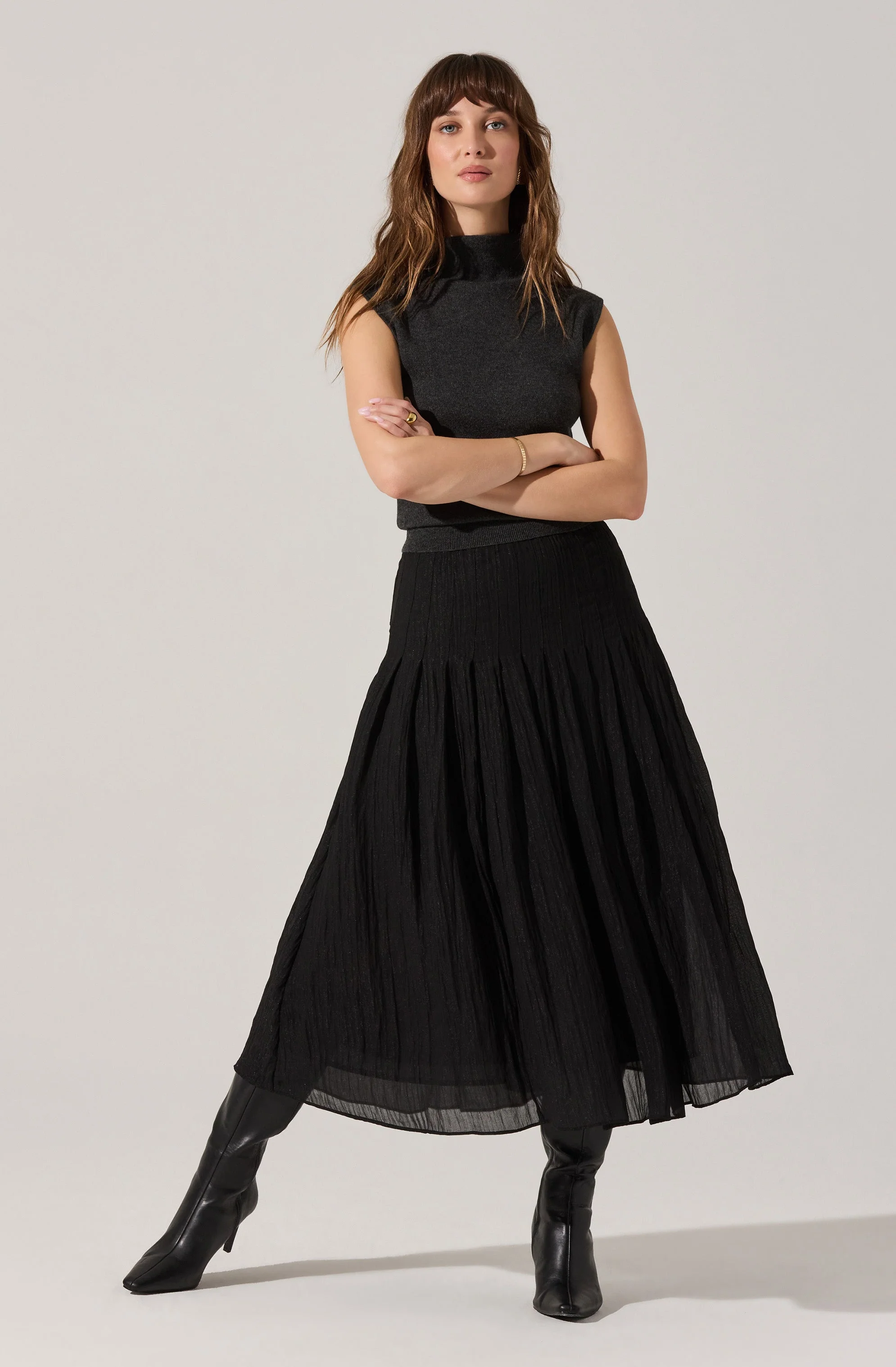 Daivini Pleated Crinkle Midi Skirt - Image 6