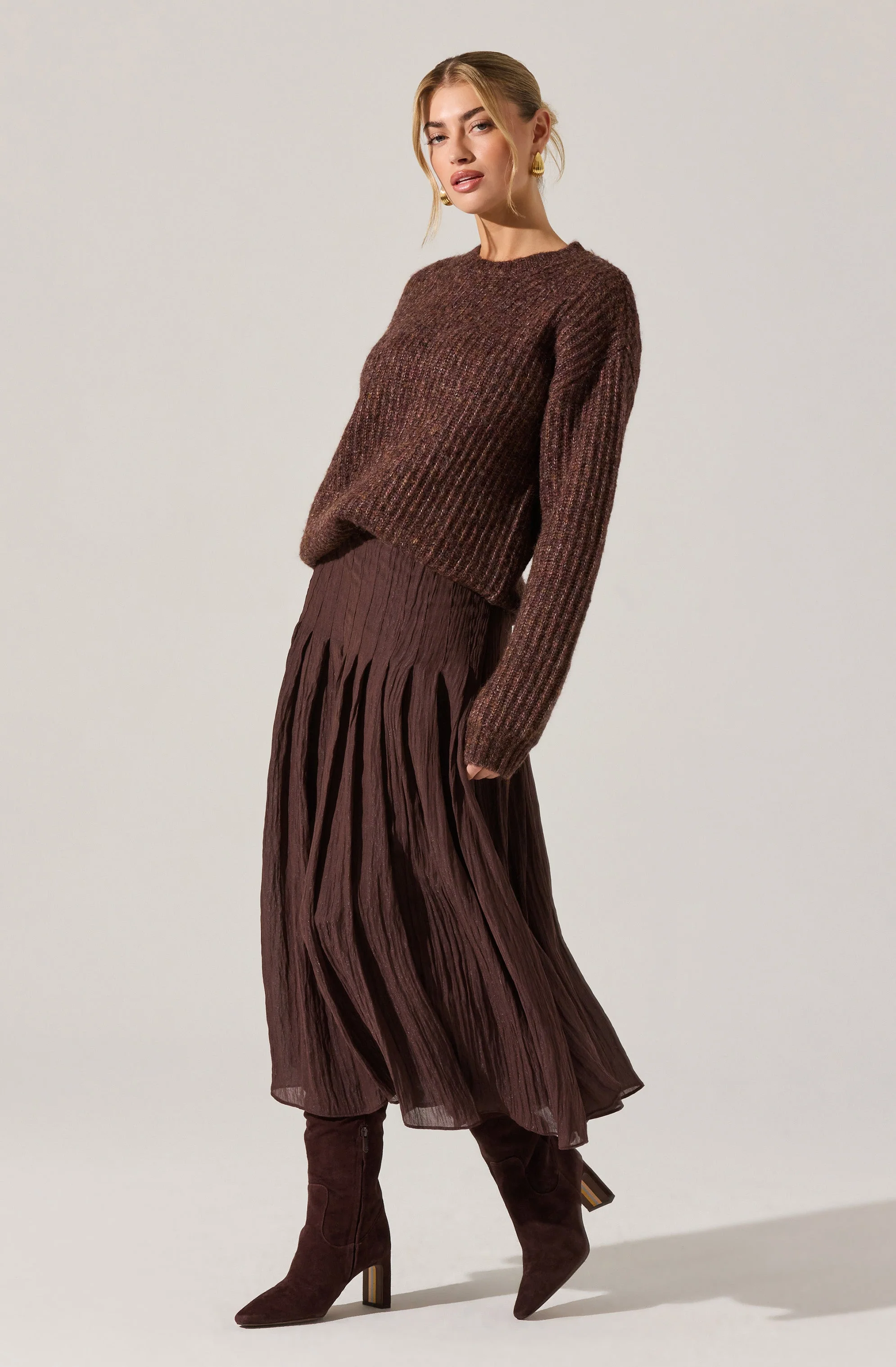 Daivini Pleated Crinkle Midi Skirt - Image 7