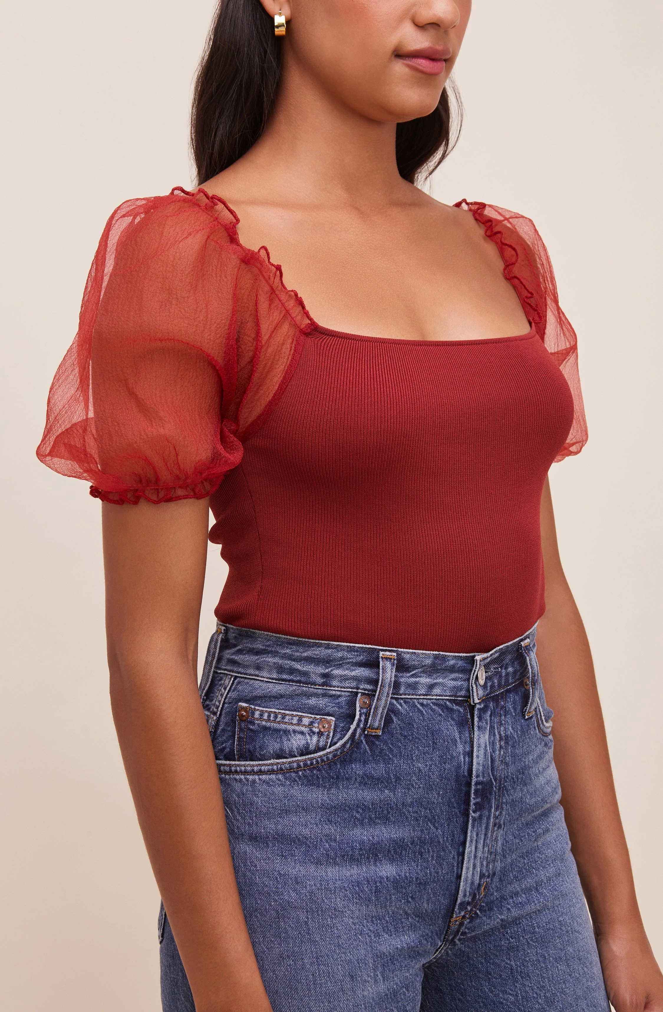 Darling Sheer Puff Sleeve Bodysuit - Image 3