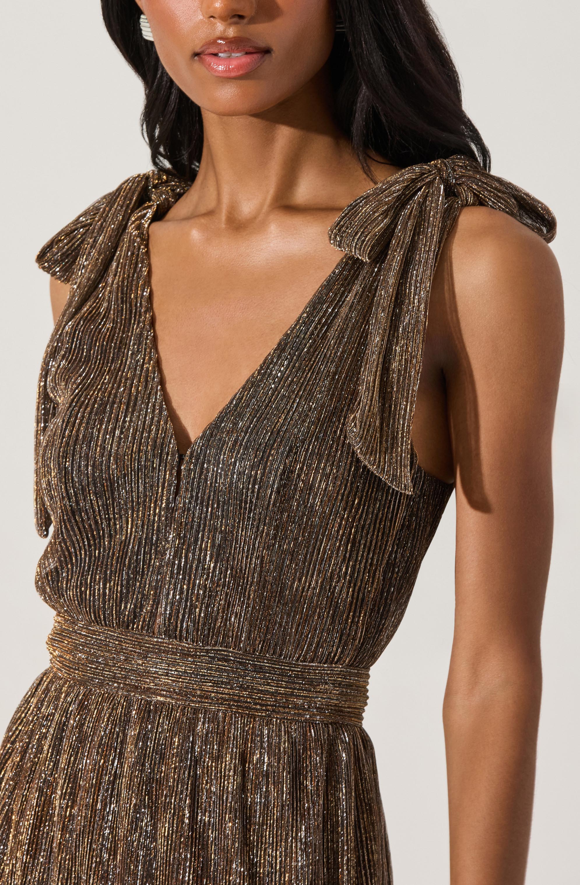 Desma Metallic V-Neck Maxi Dress - Image 3
