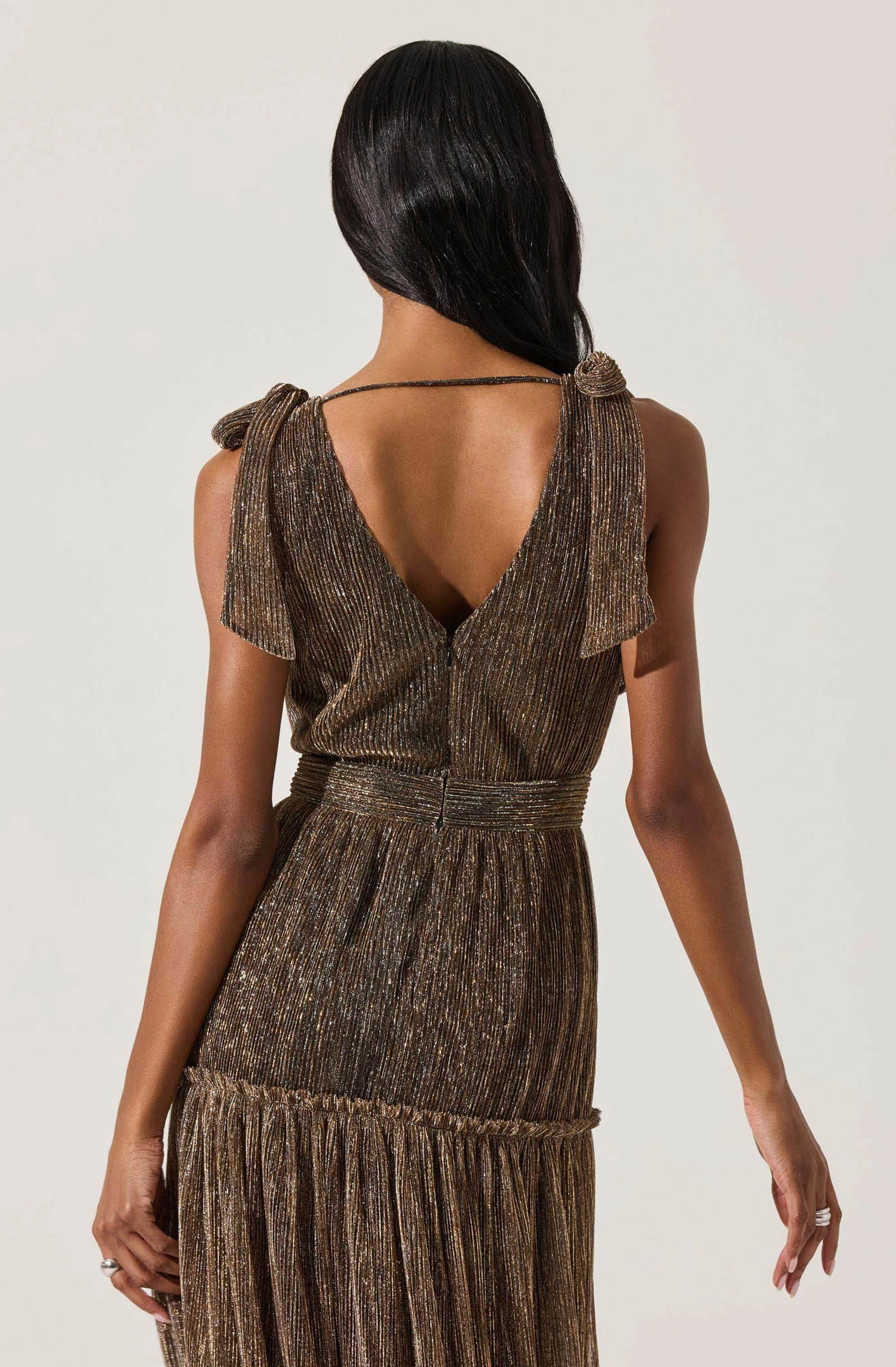 Desma Metallic V-Neck Maxi Dress - Image 4