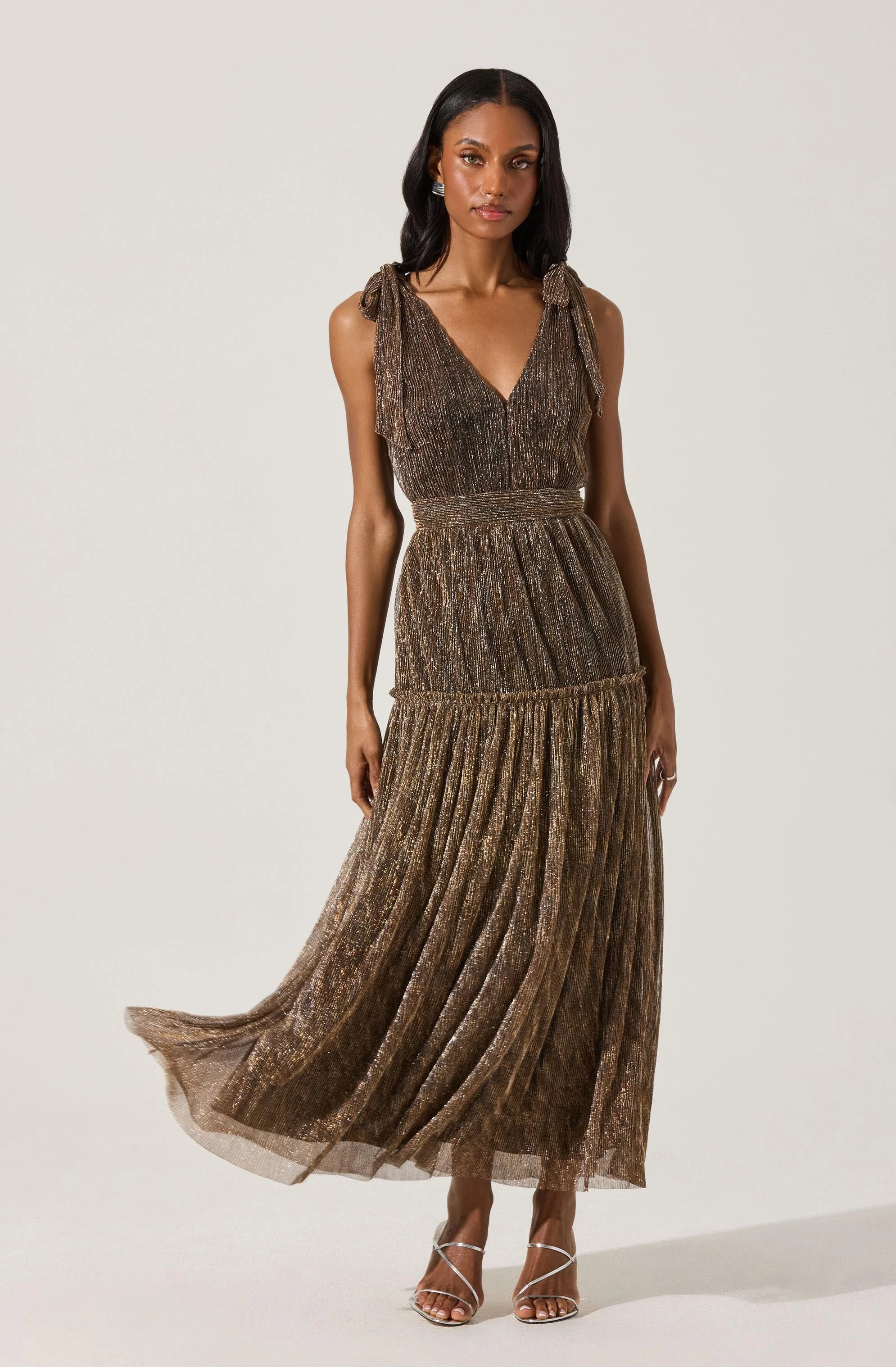 Desma Metallic V-Neck Maxi Dress - Image 6