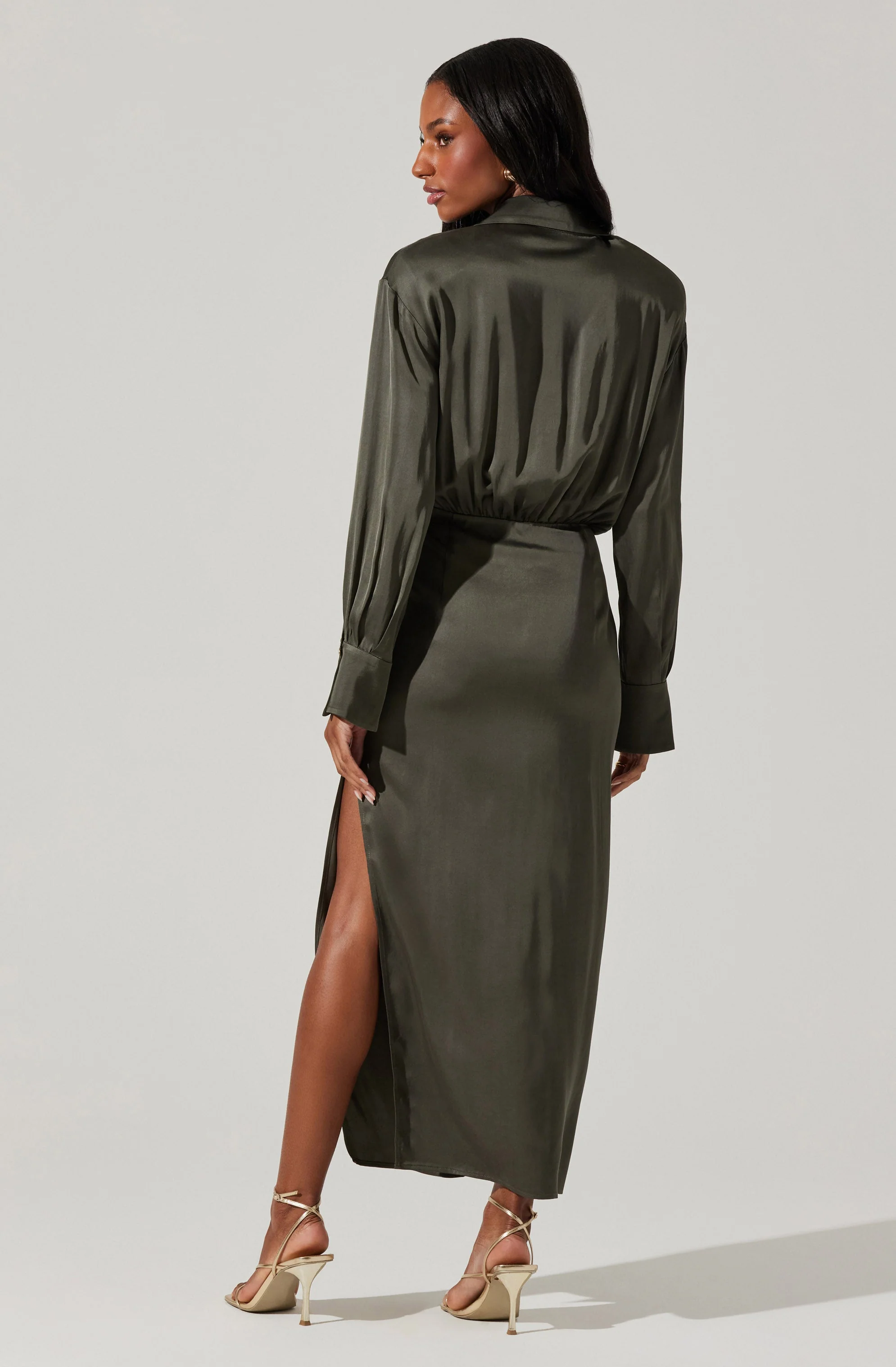 Elizabello Satin Midi Shirt Dress - Image 12