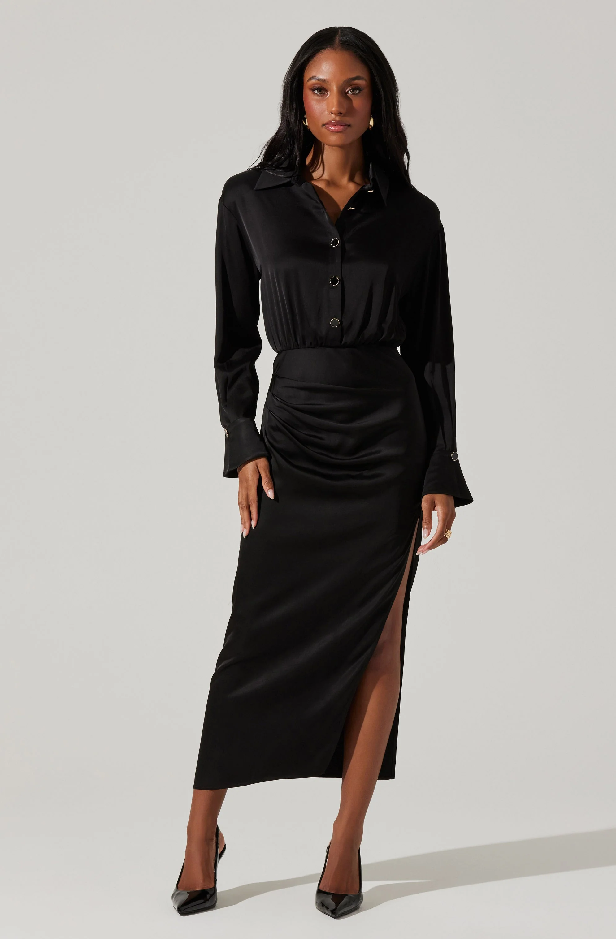 Elizabello Satin Midi Shirt Dress - Image 3