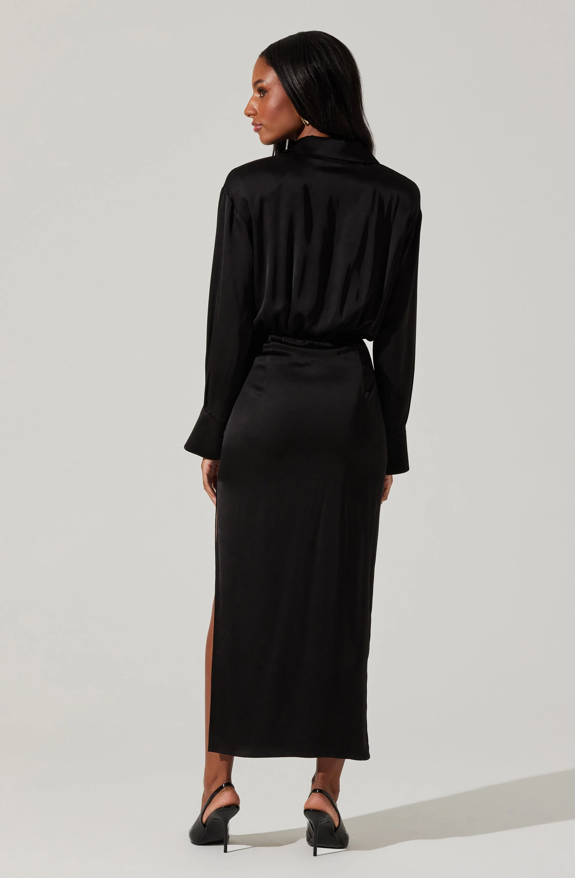 Elizabello Satin Midi Shirt Dress - Image 6