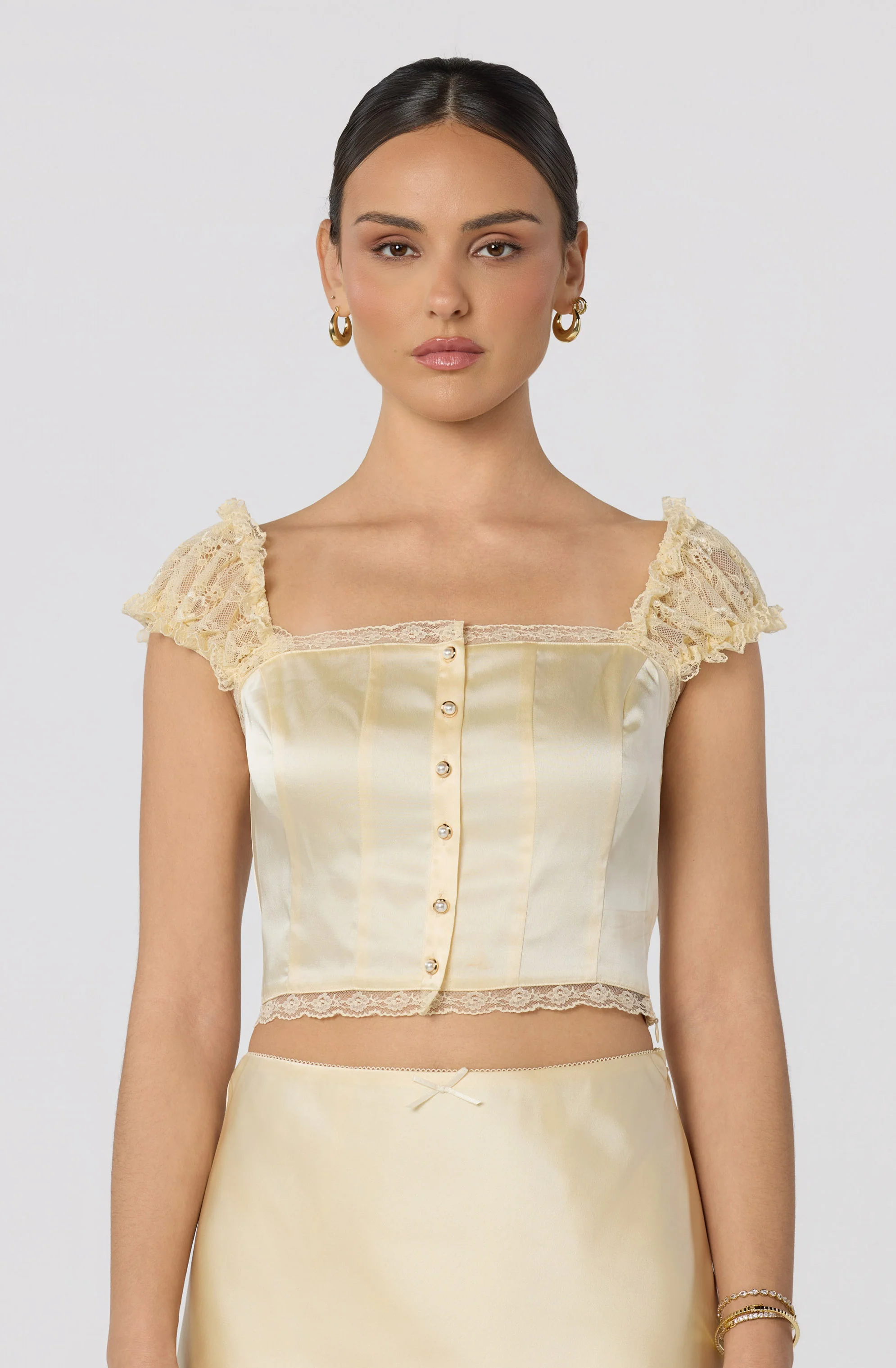 Elliana Lace Sleeve Satin Top