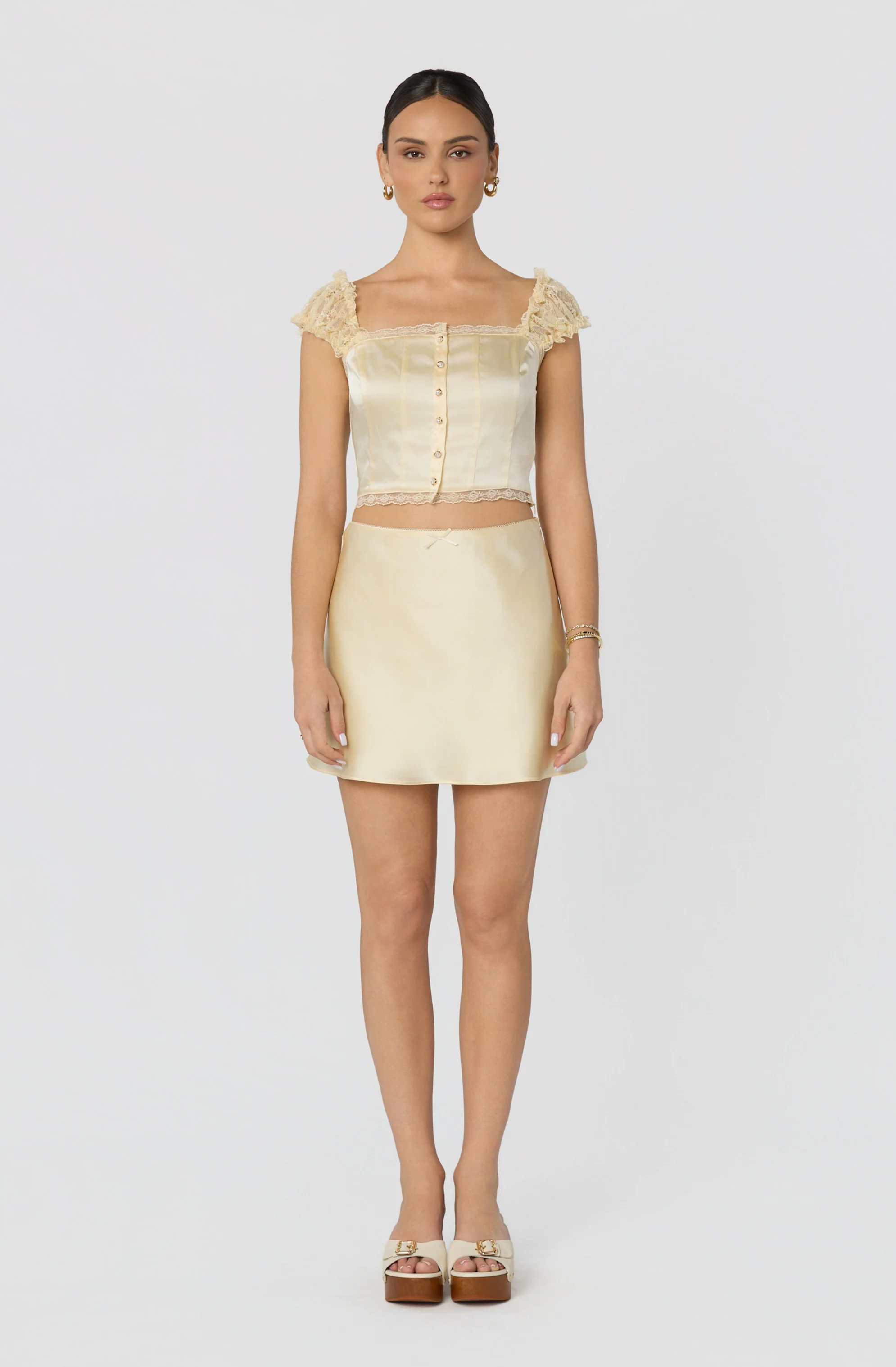 Elliana Lace Sleeve Satin Top - Image 2