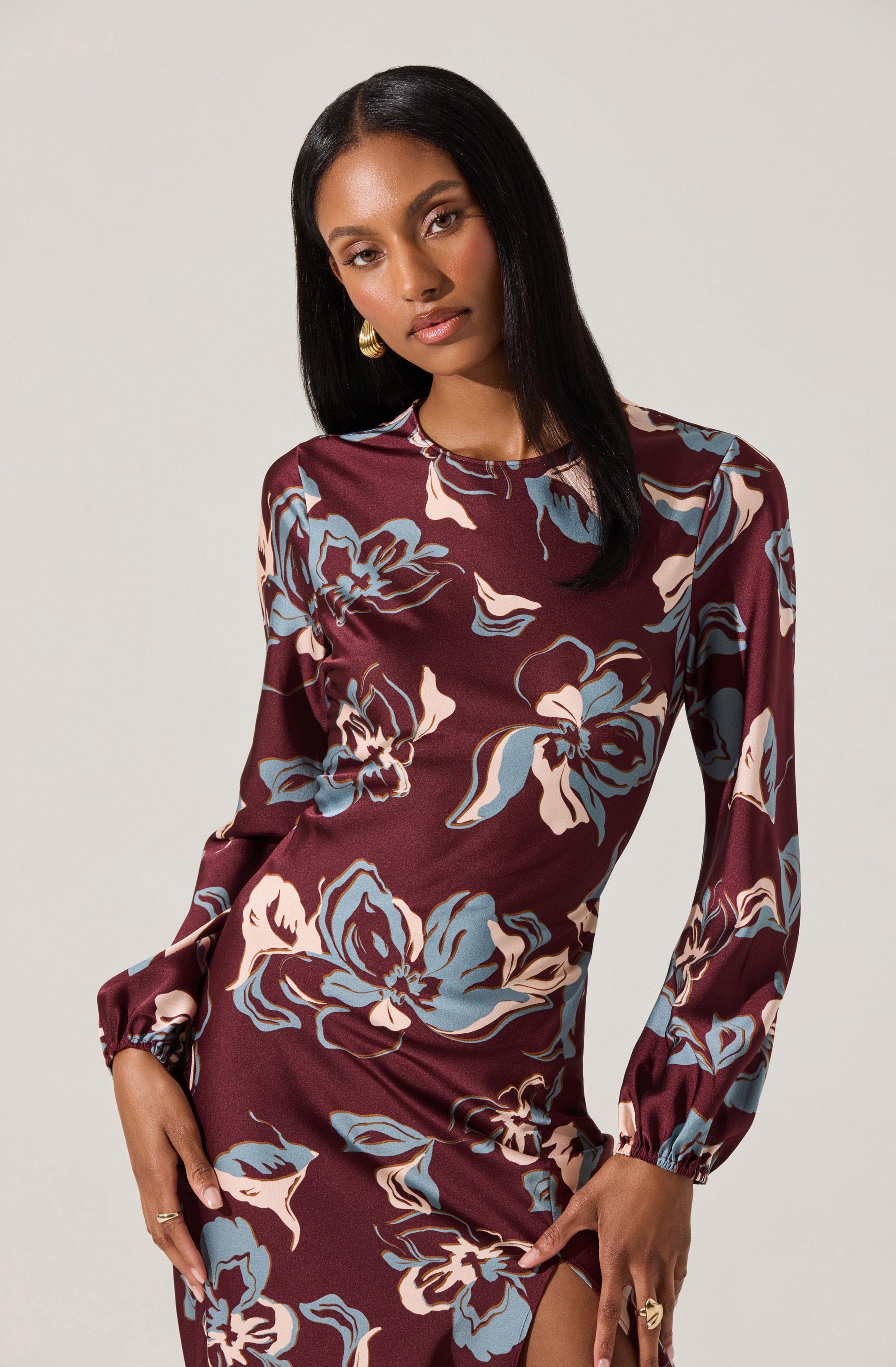 Elyse Satin Floral Midi Dress - Image 6