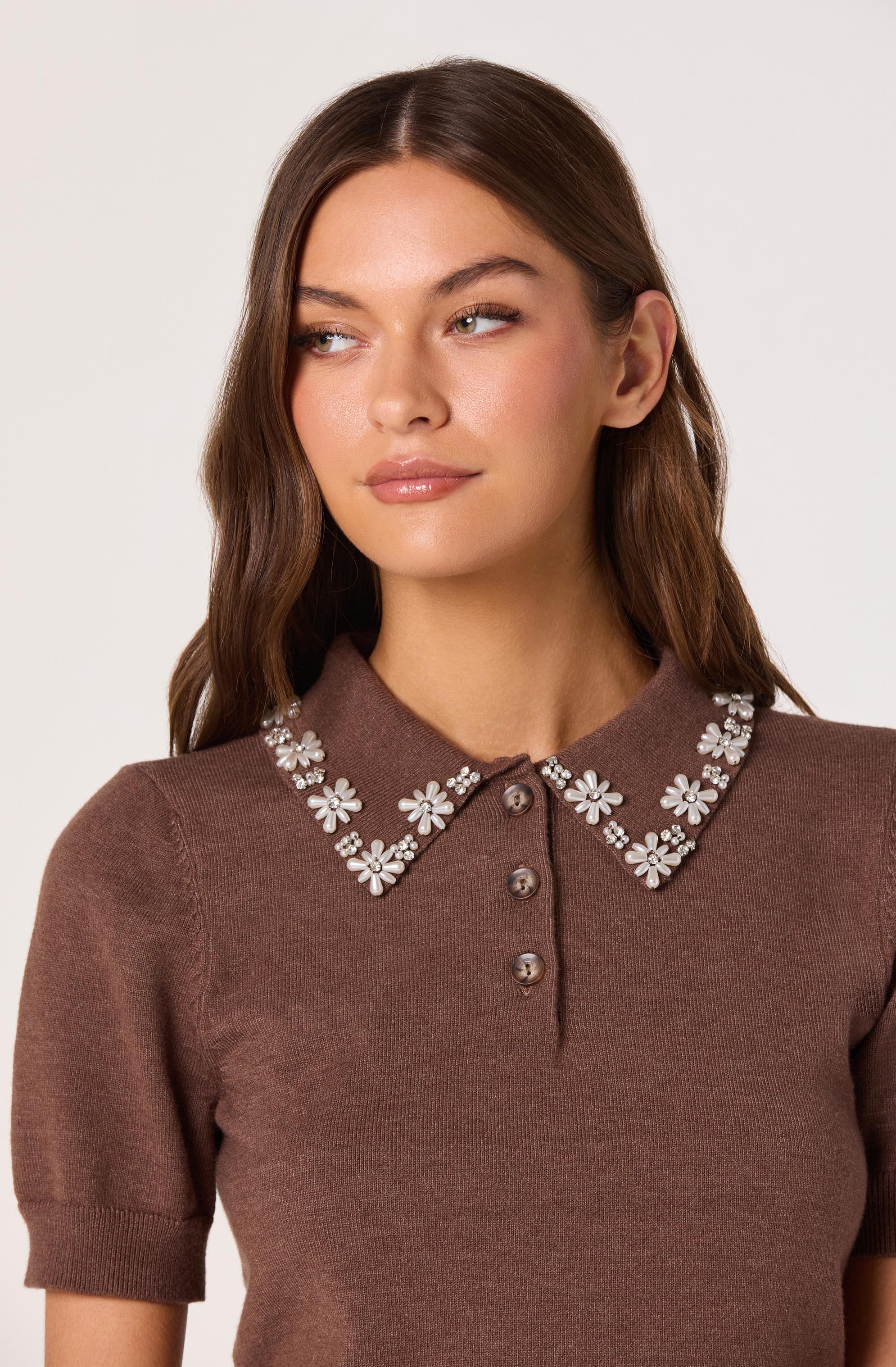 Embellished Collar Short Sleeve Sweater - Image 6