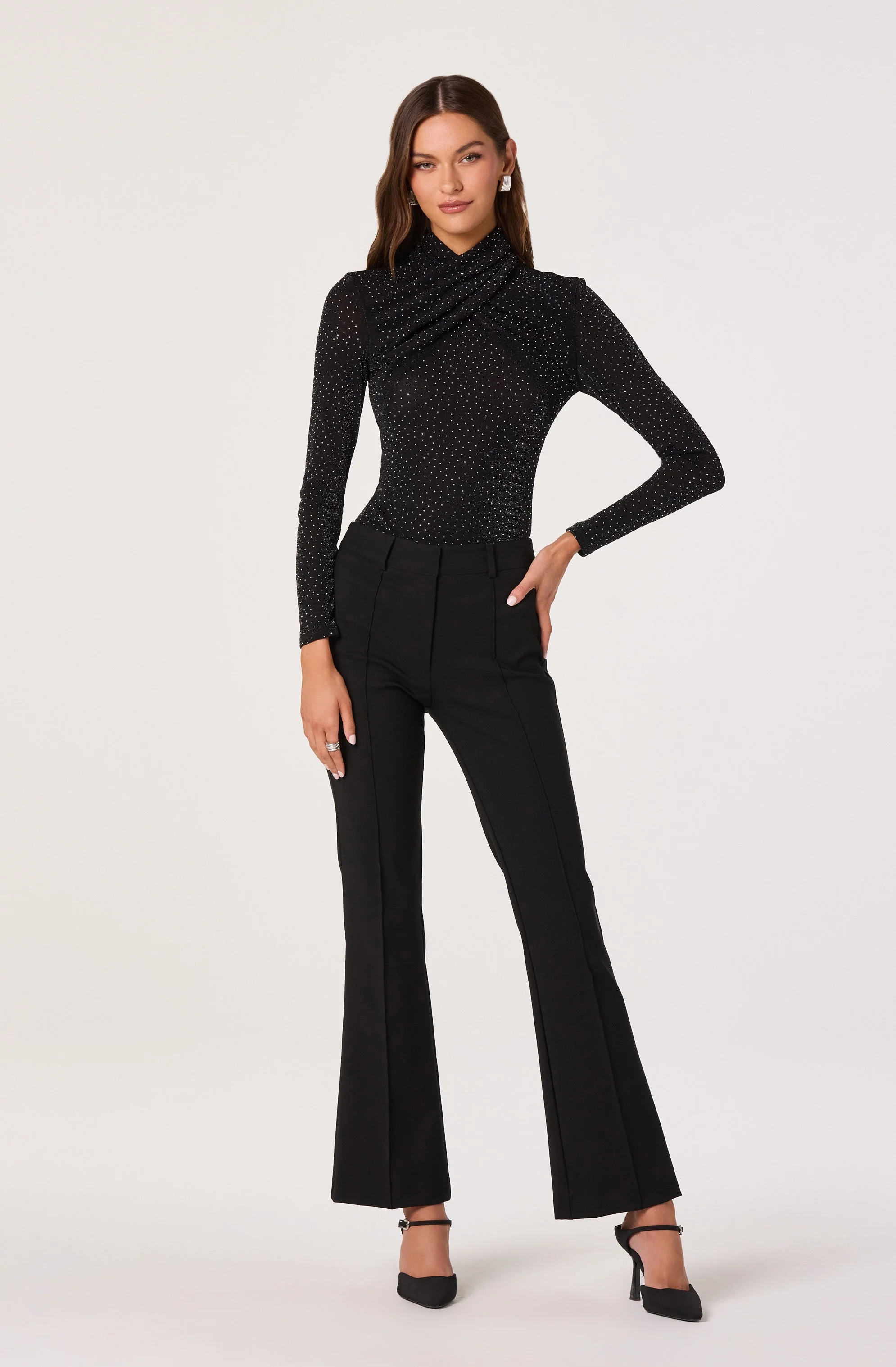 Embellished Crossover Mock Neck Top - Image 2