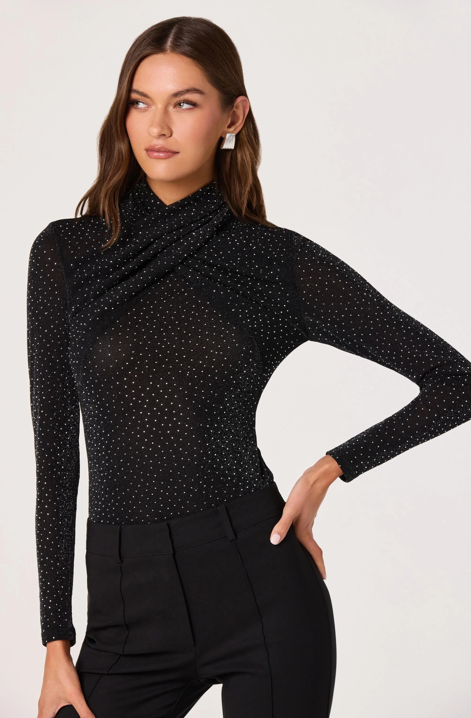 Embellished Crossover Mock Neck Top - Image 3