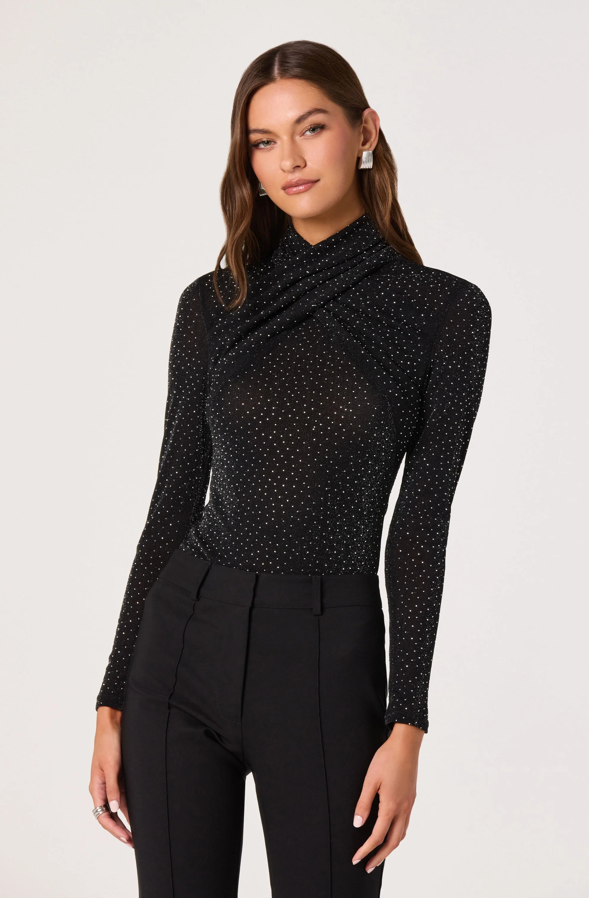 Embellished Crossover Mock Neck Top - Image 5