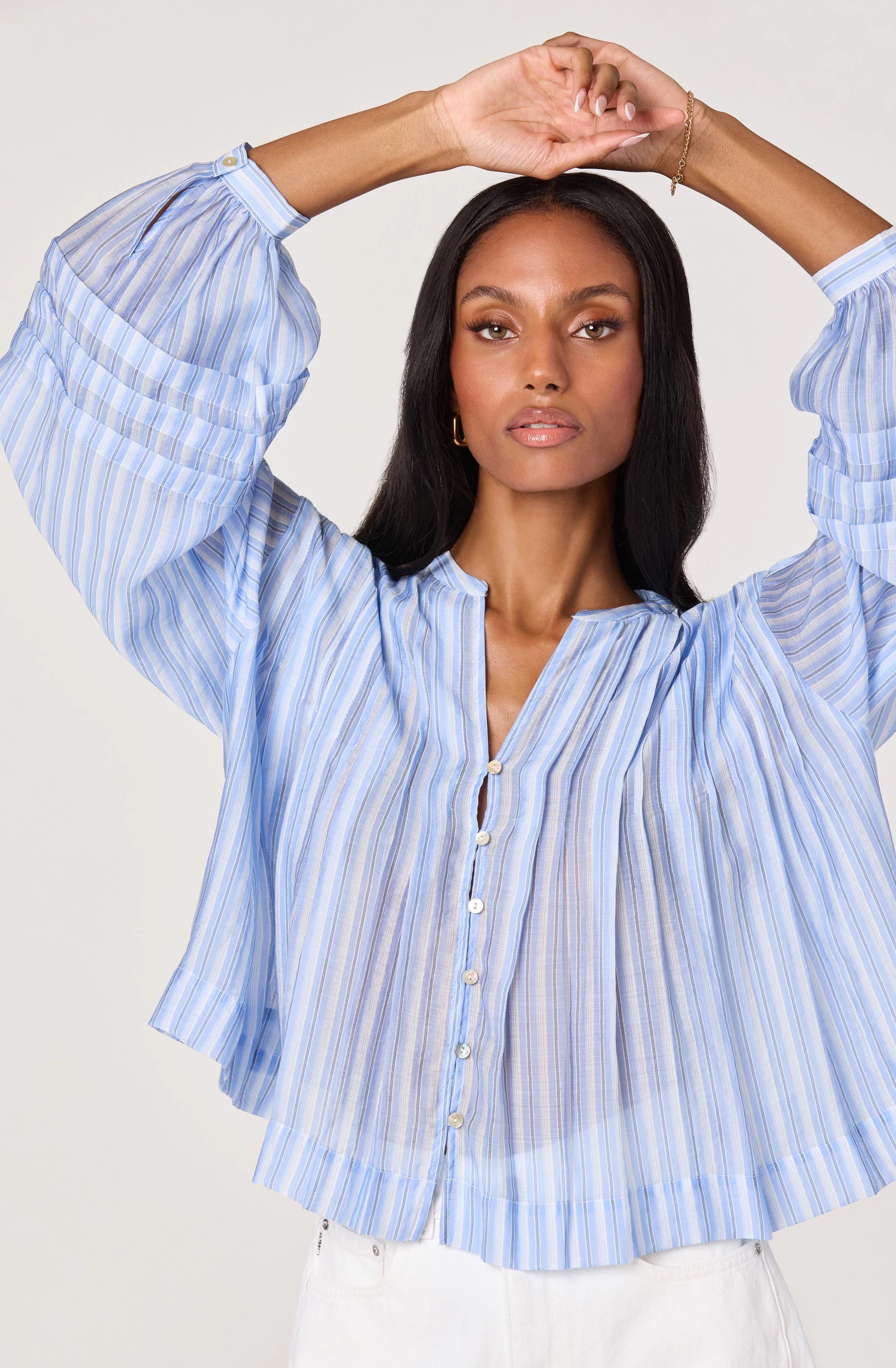 Ericka Striped Balloon Sleeve Blouse - Image 6