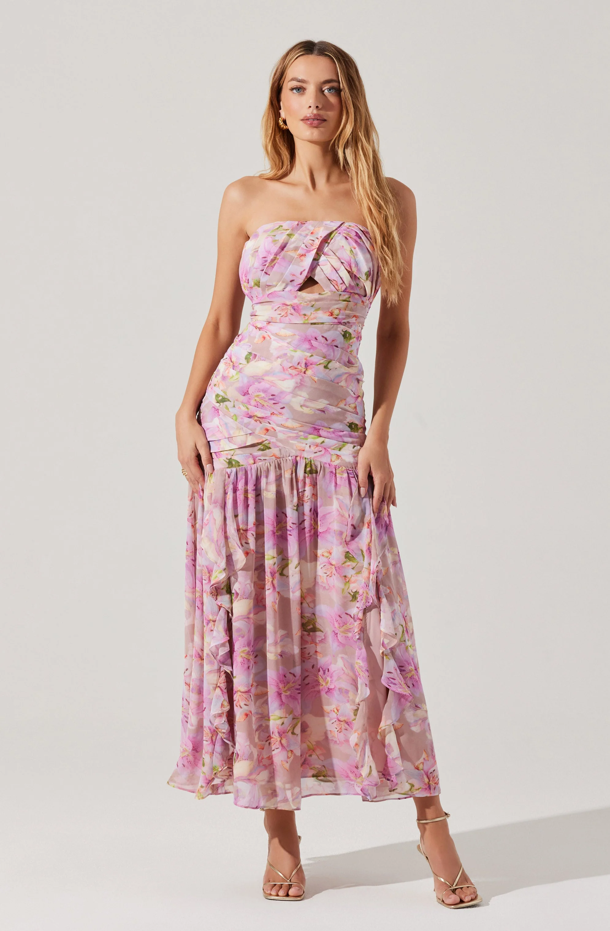 Estefany Strapless Pleated Floral Maxi Dress - Image 2