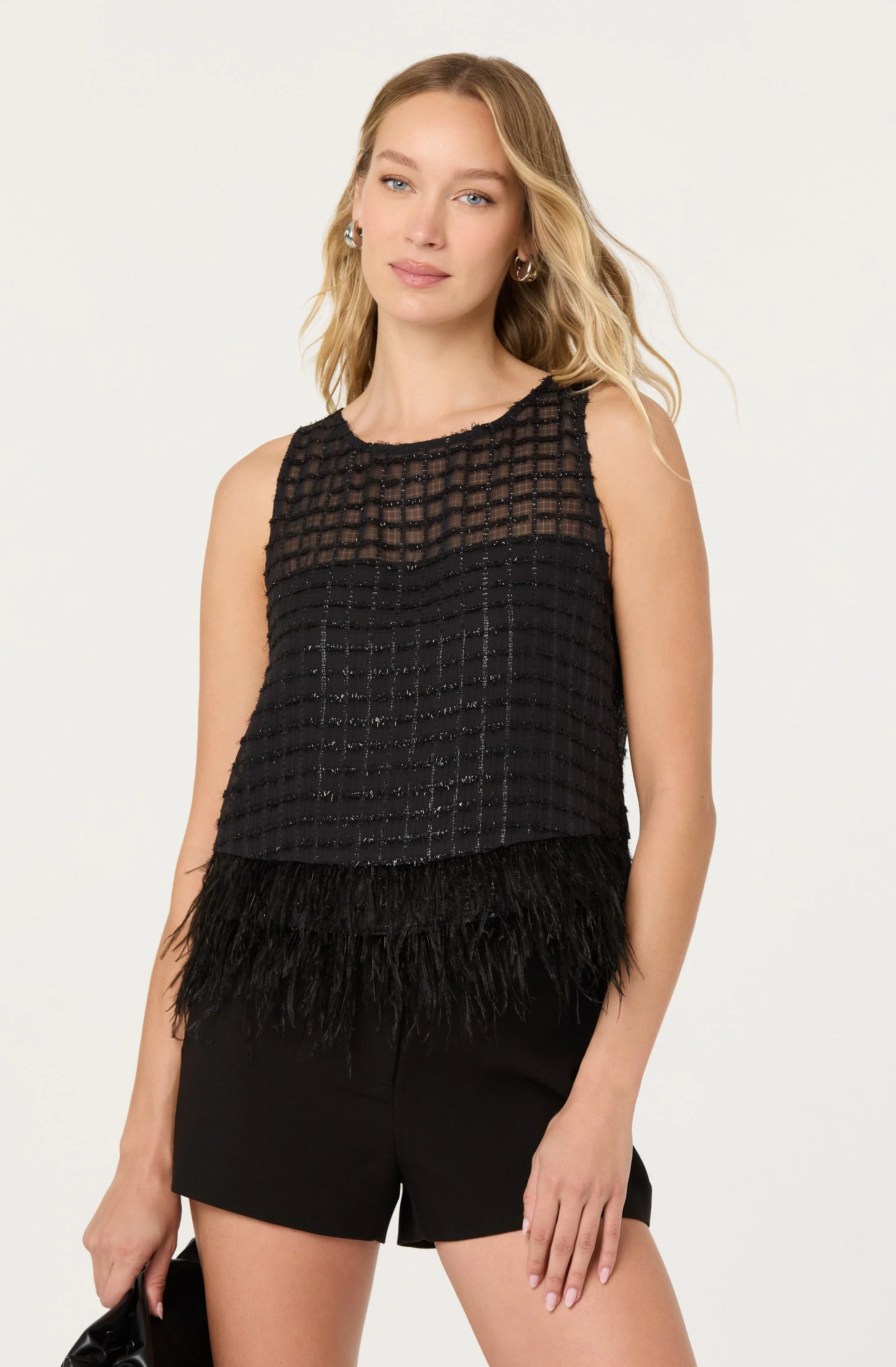 Etheos Metallic Feather Trim Top - Image 2