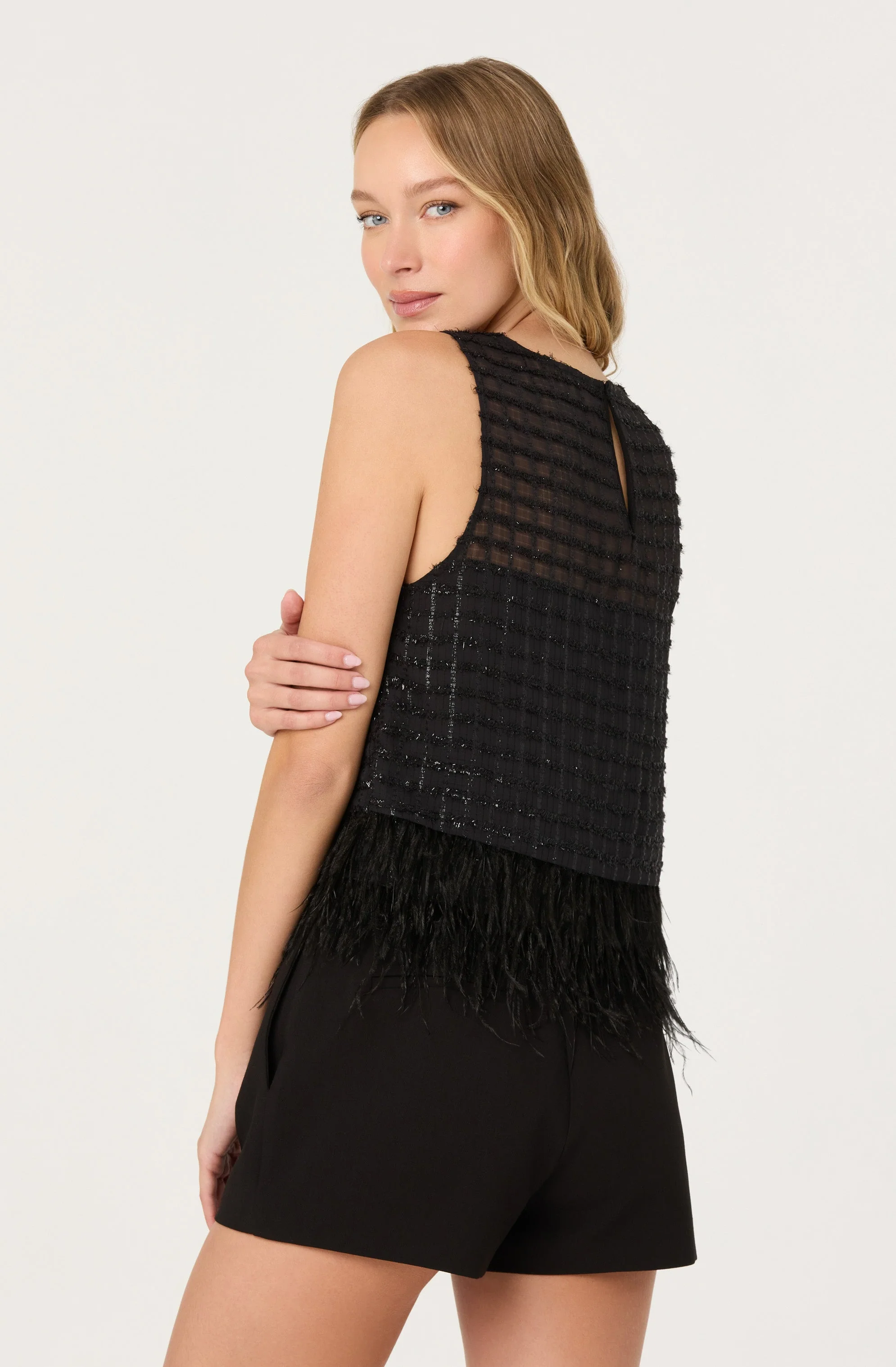 Etheos Metallic Feather Trim Top - Image 3