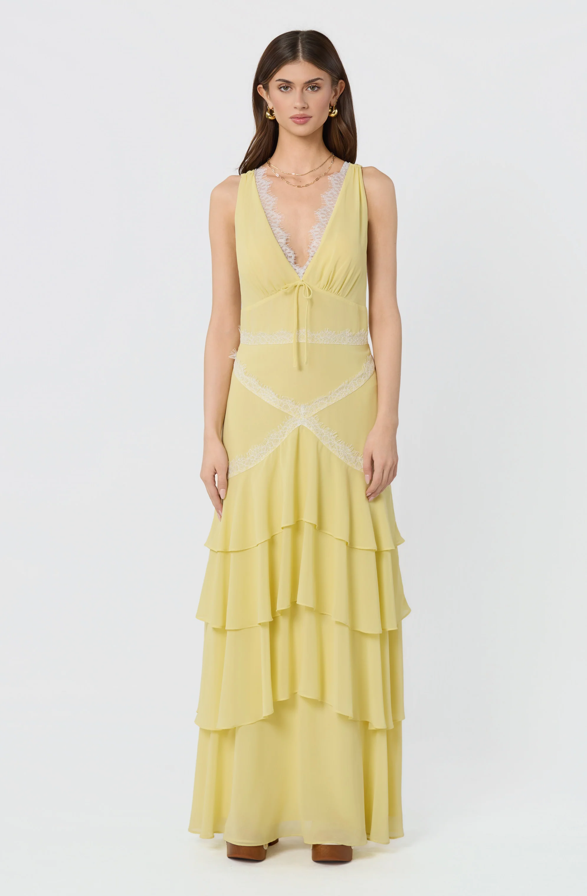 Evelyn Lace Trim Tiered Ruffle Maxi Dress - Image 8