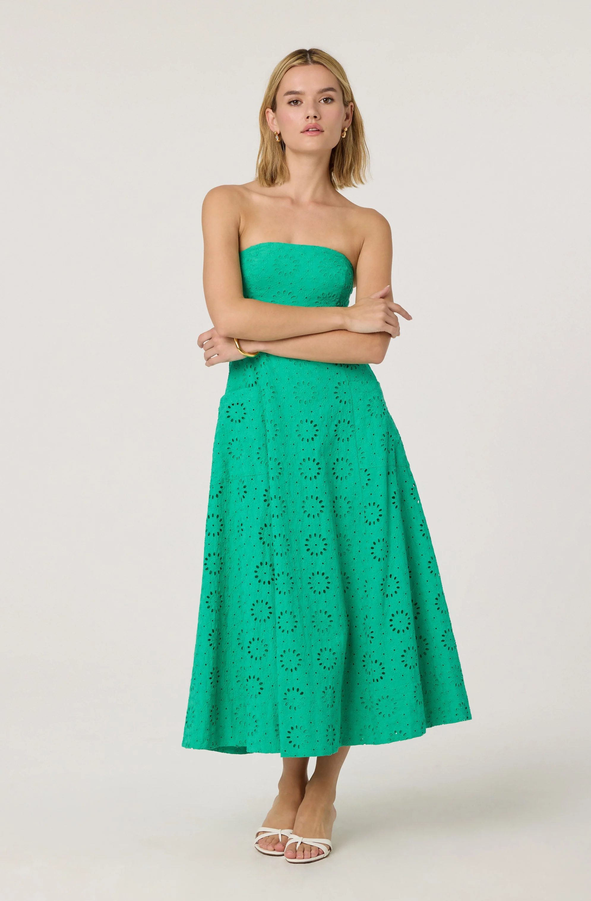 Eyelet Strapless Midi Dress - Image 5
