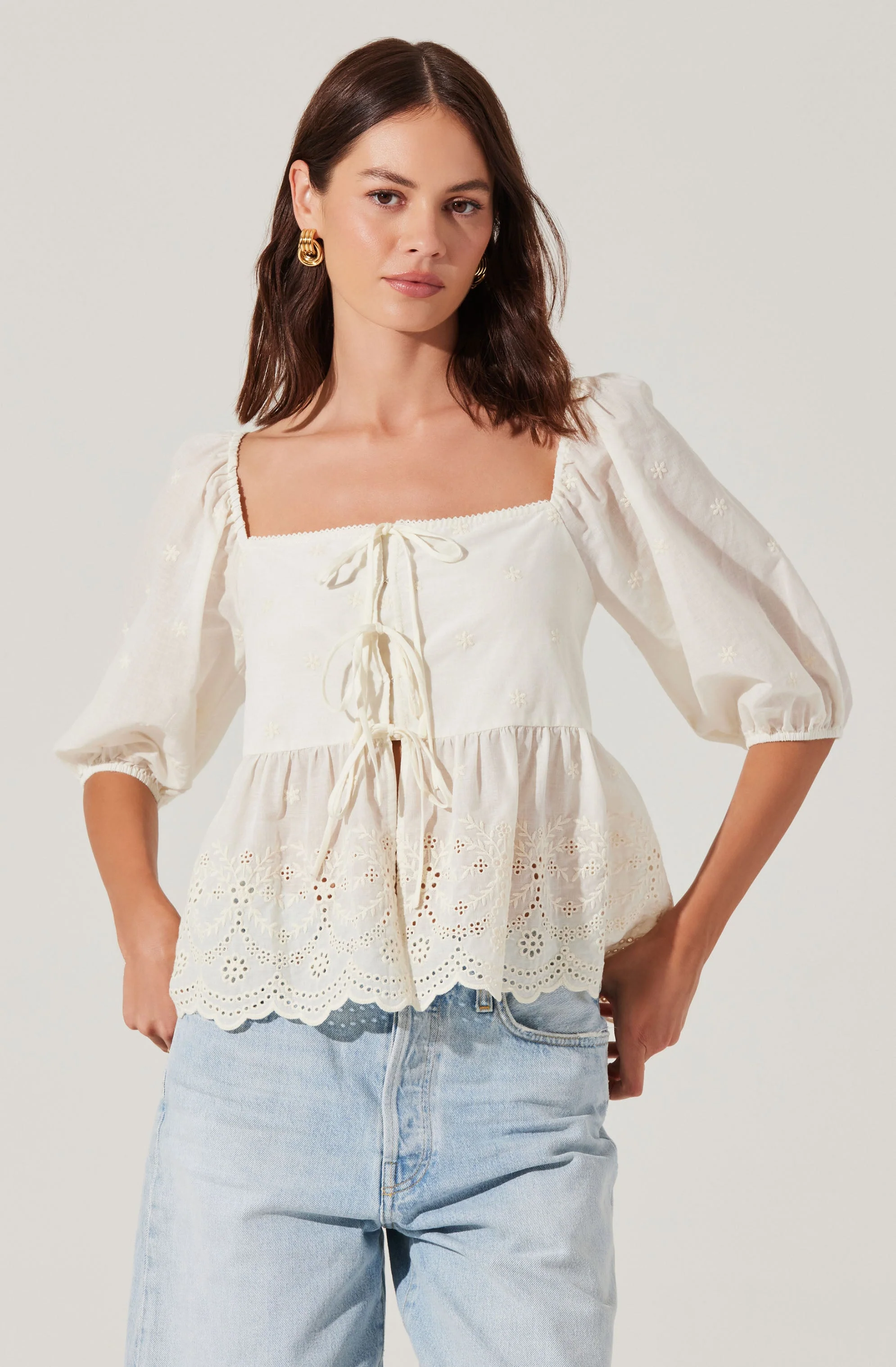 Ezmae Embroidered Tie-Front Top - Image 4