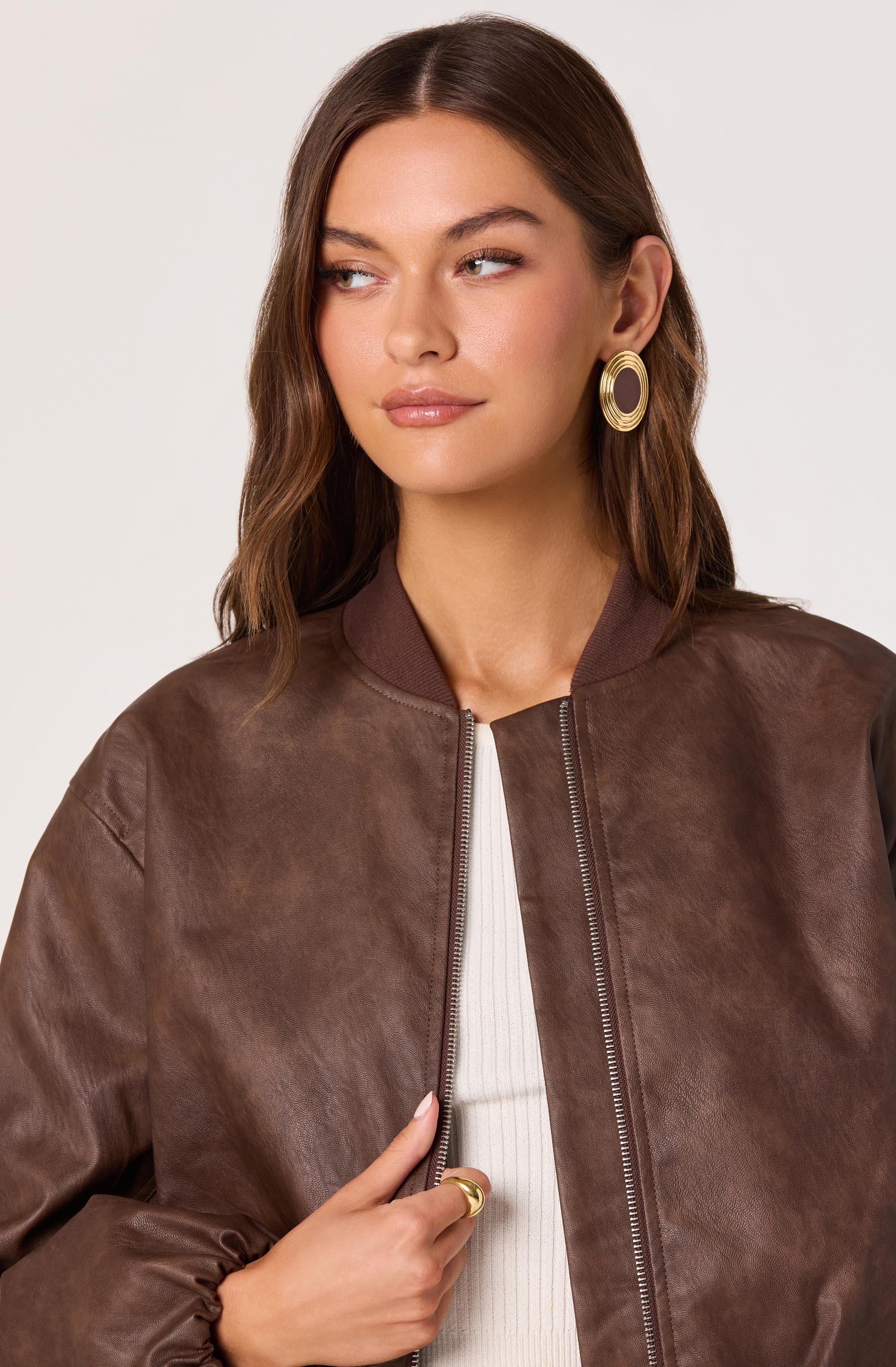 Faux Leather Bomber Jacket - Image 3