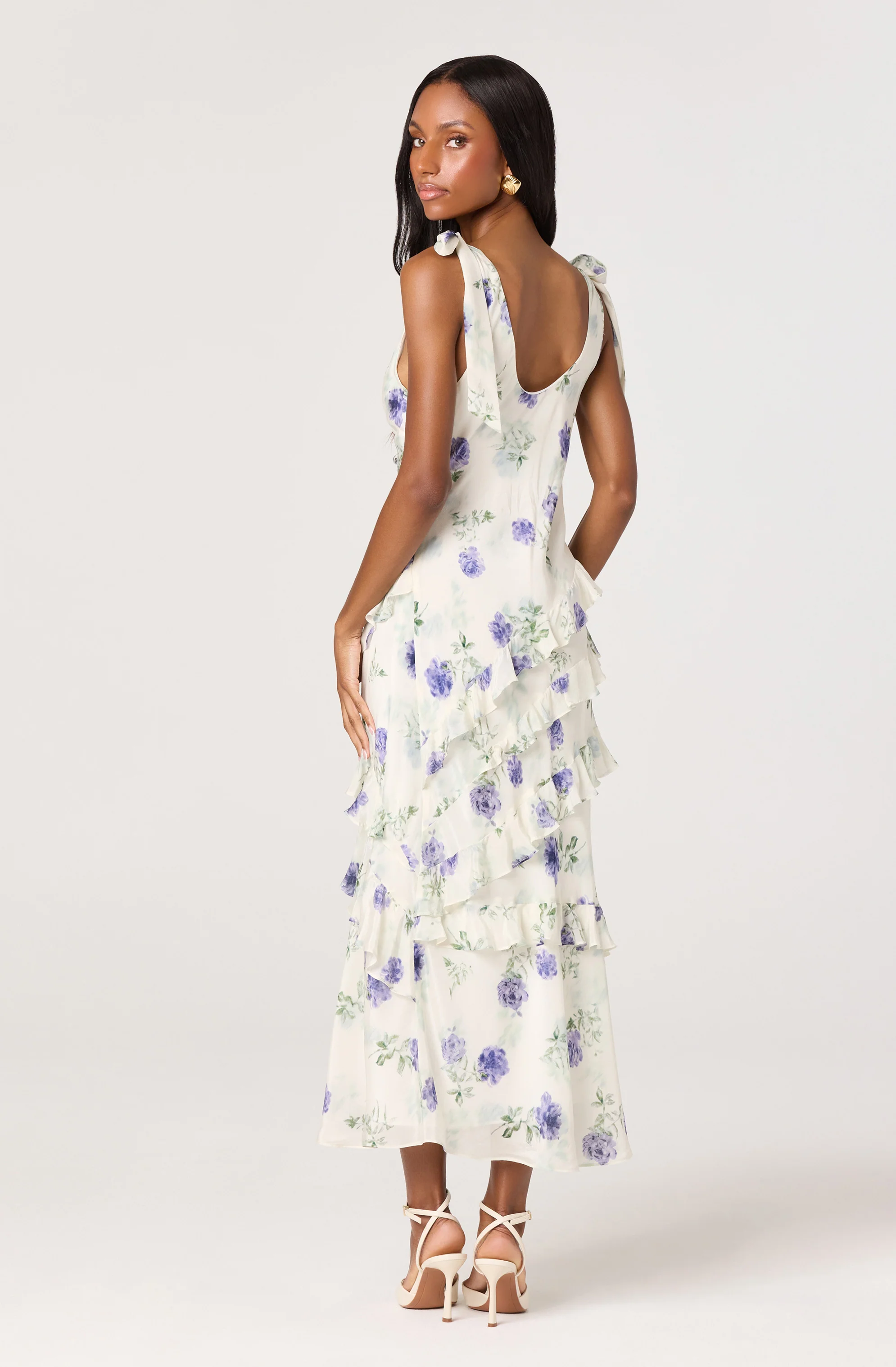 Fen Floral Tie-Strap Ruffle Midi Dress - Image 4