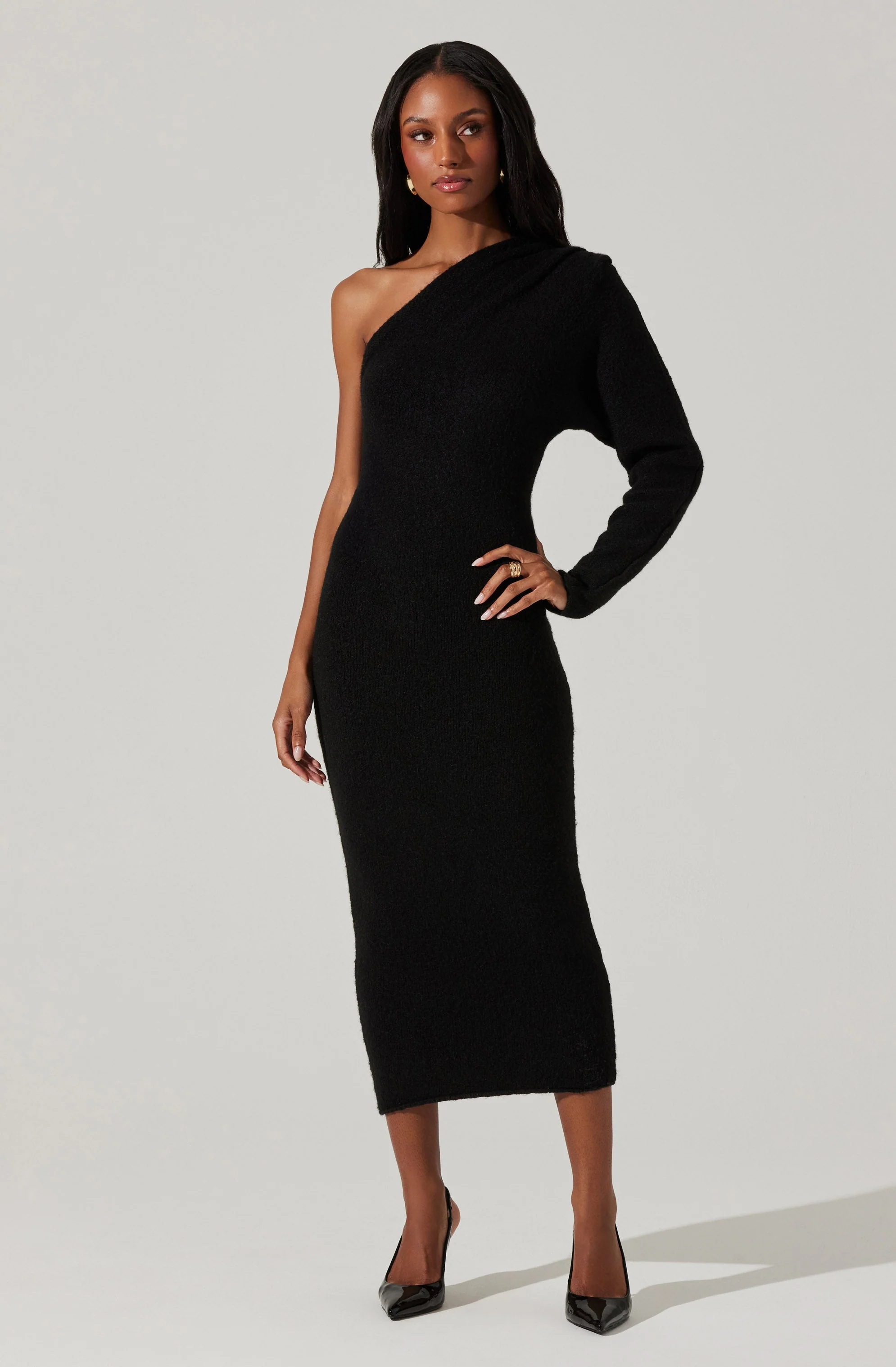 Finola One Shoulder Midi Sweater Dress - Image 3