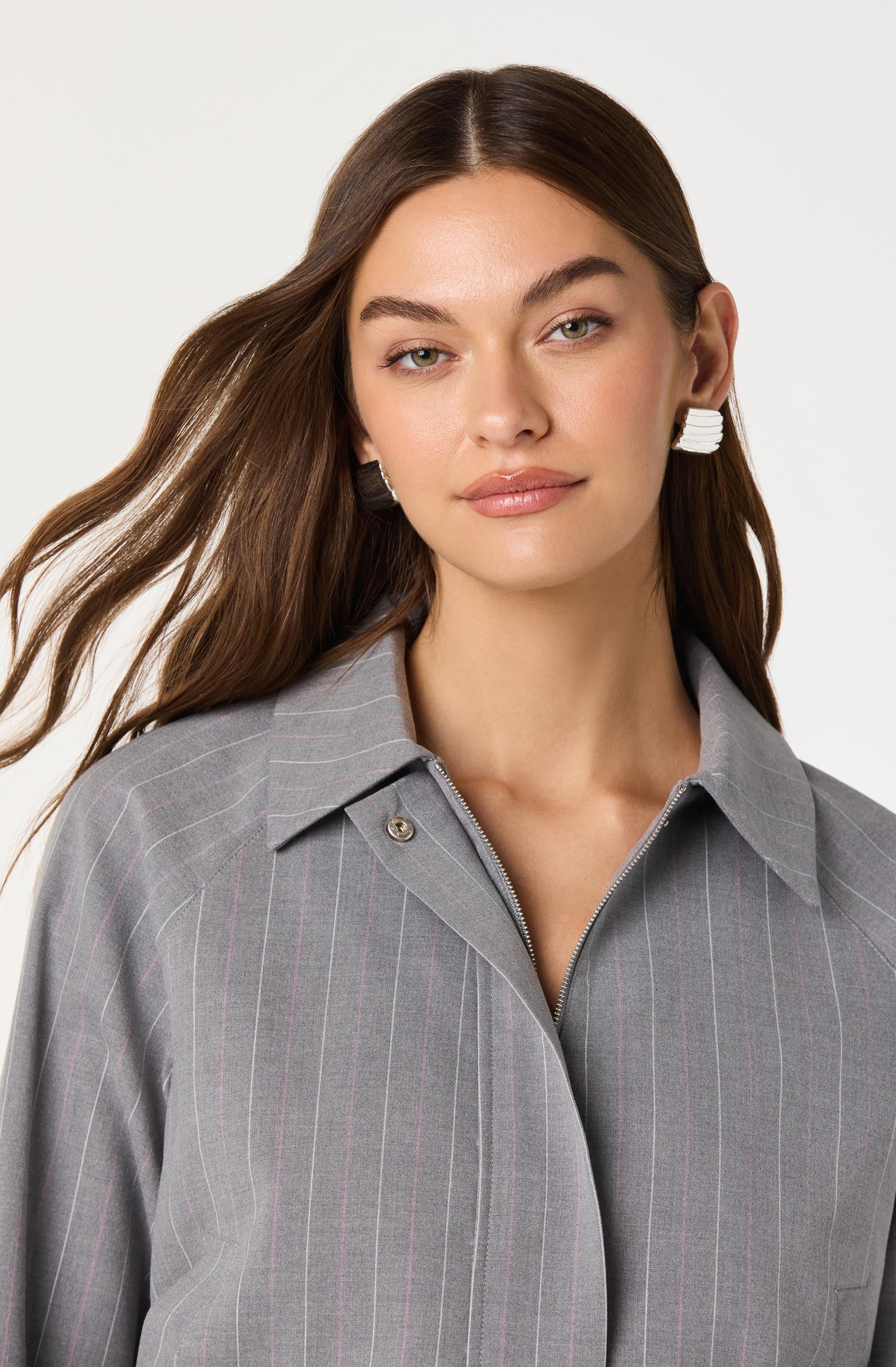 Pinstripe Collared Bomber Jacket - Image 3