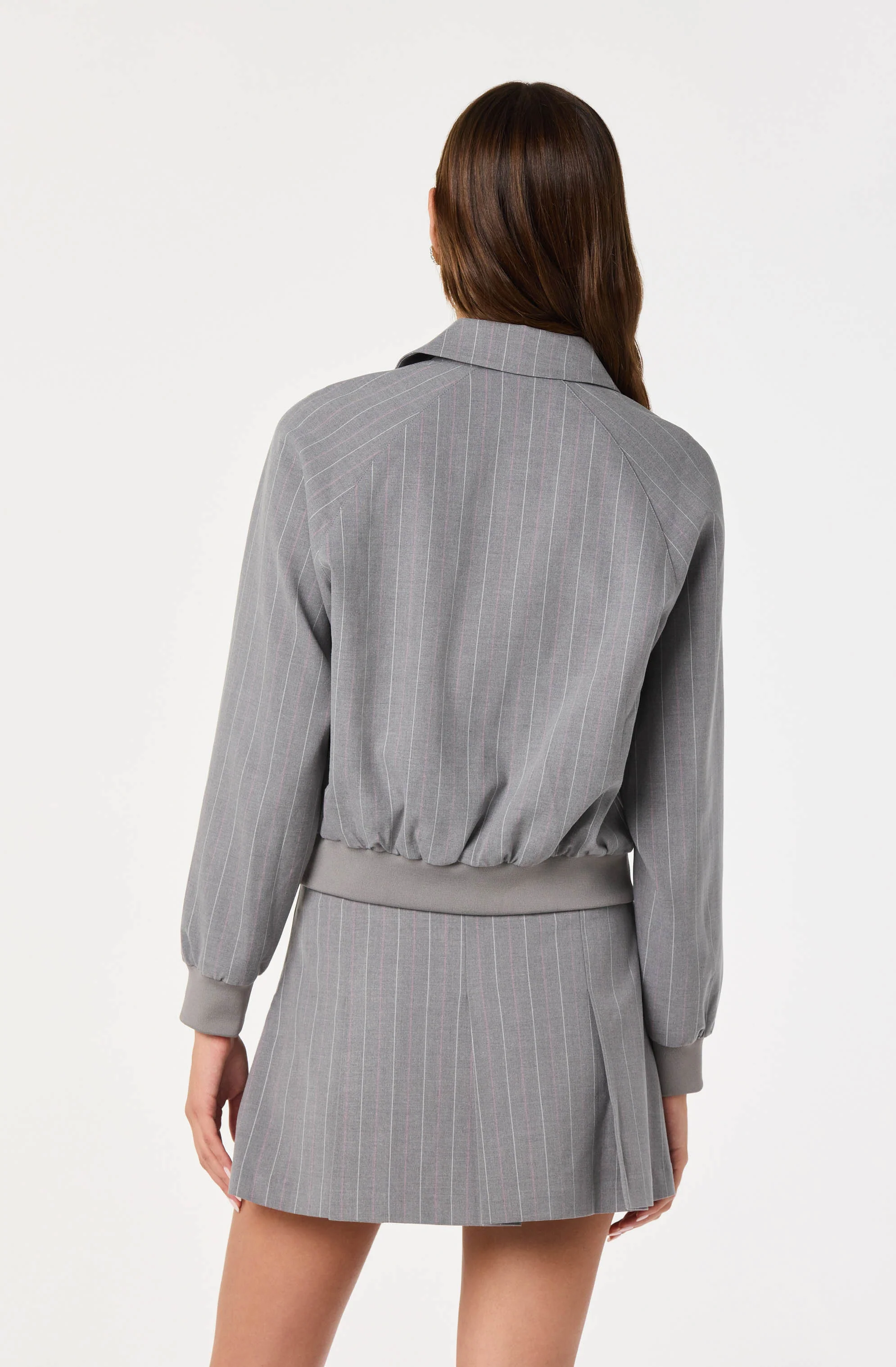 Pinstripe Collared Bomber Jacket - Image 4