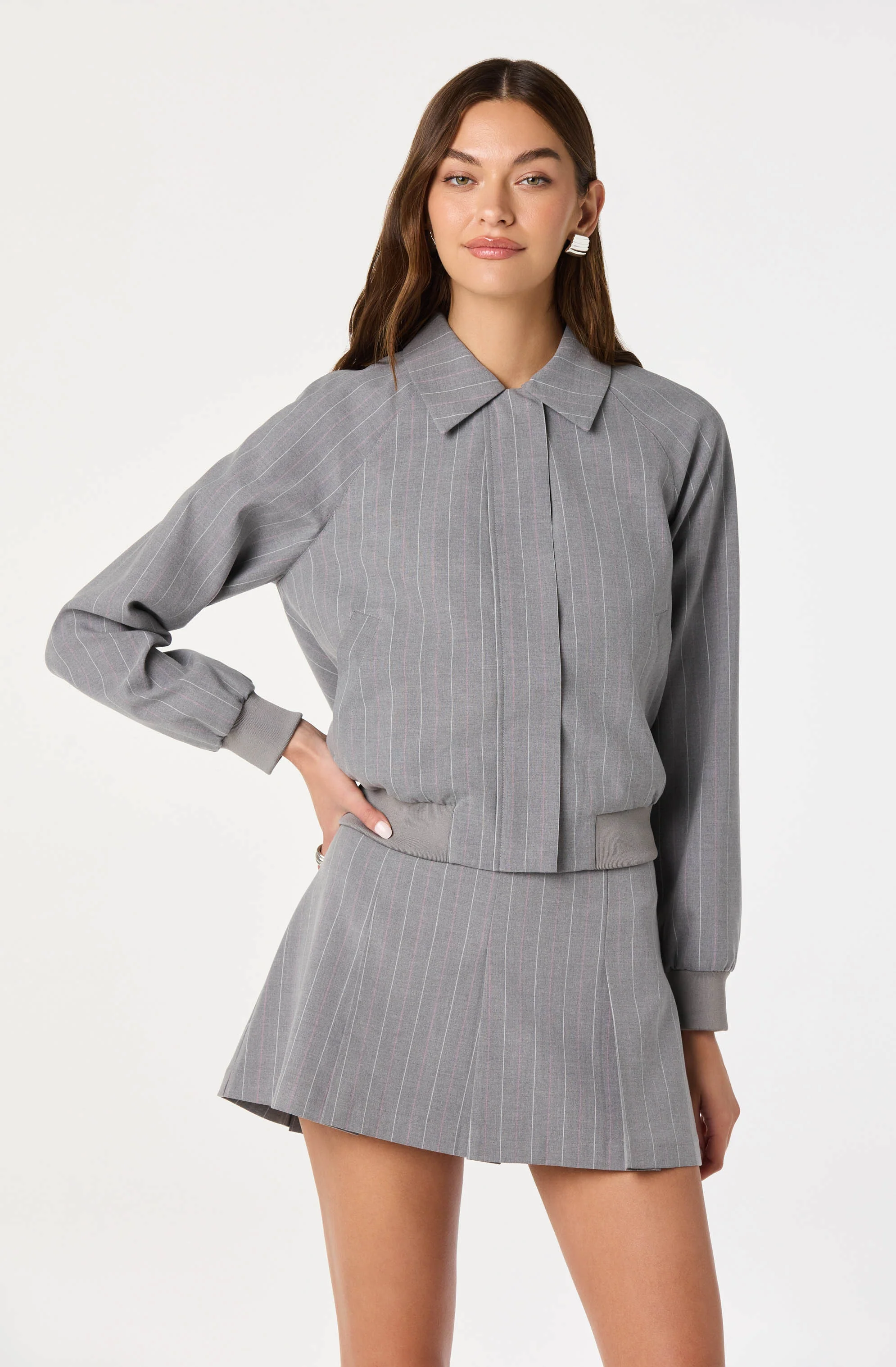 Pinstripe Collared Bomber Jacket - Image 5
