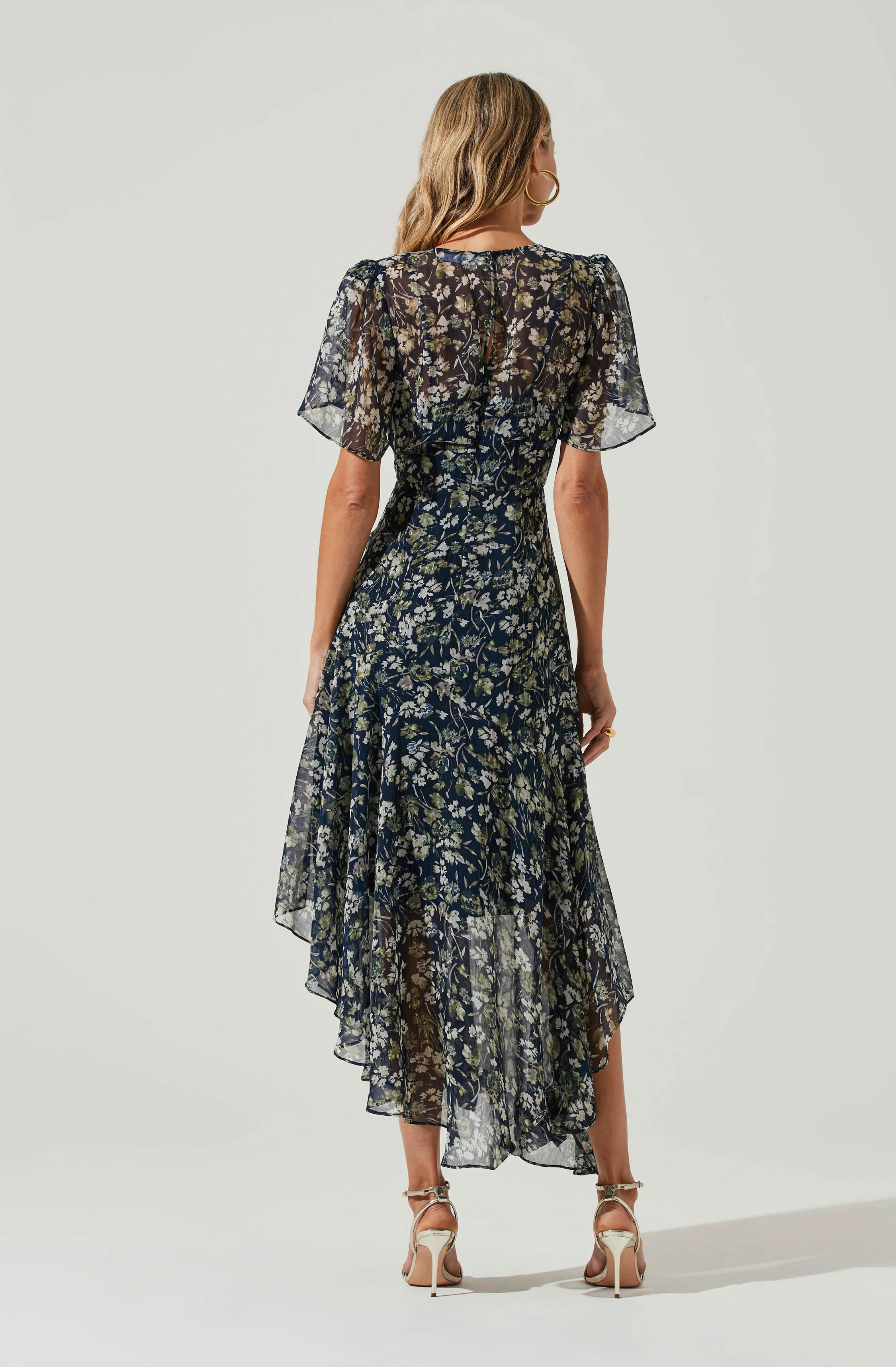 Flutter Sleeve Floral Asymmetric Maxi Dress - Image 2
