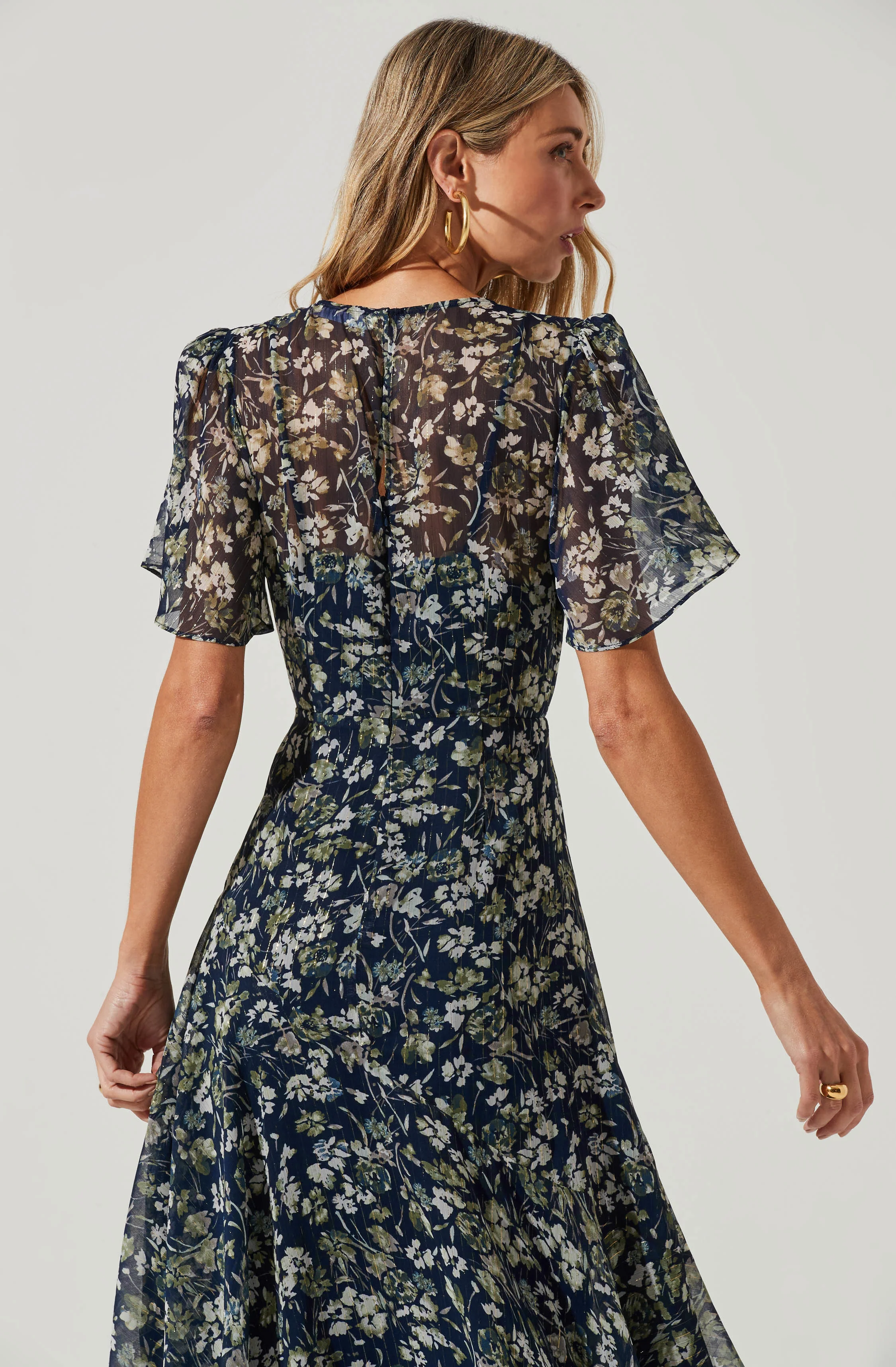 Flutter Sleeve Floral Asymmetric Maxi Dress - Image 4