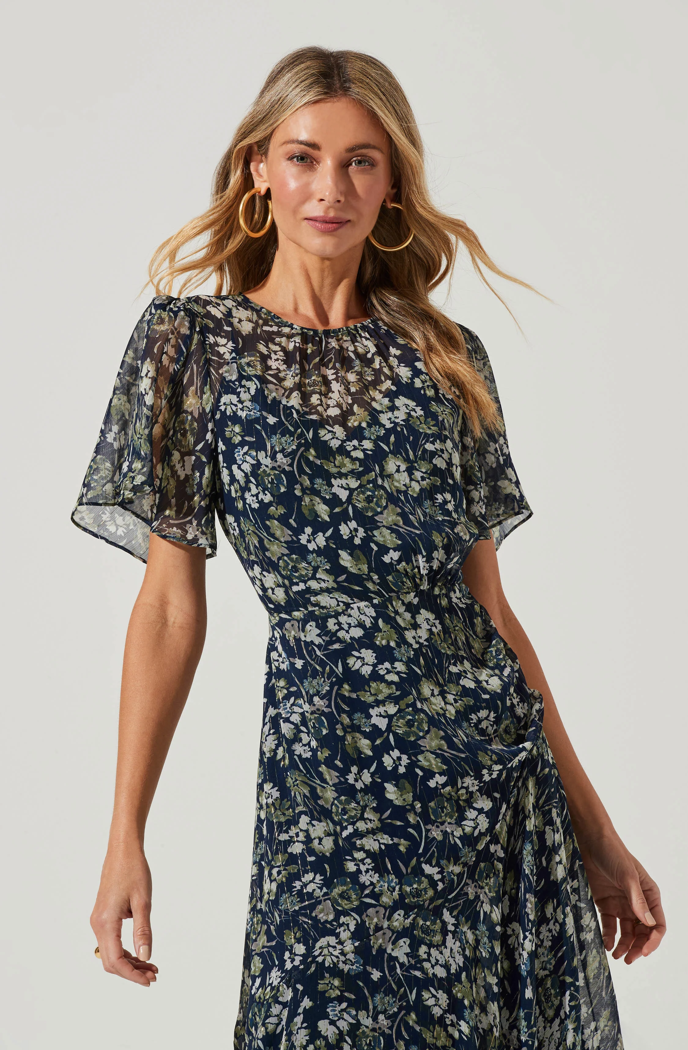 Flutter Sleeve Floral Asymmetric Maxi Dress - Image 5