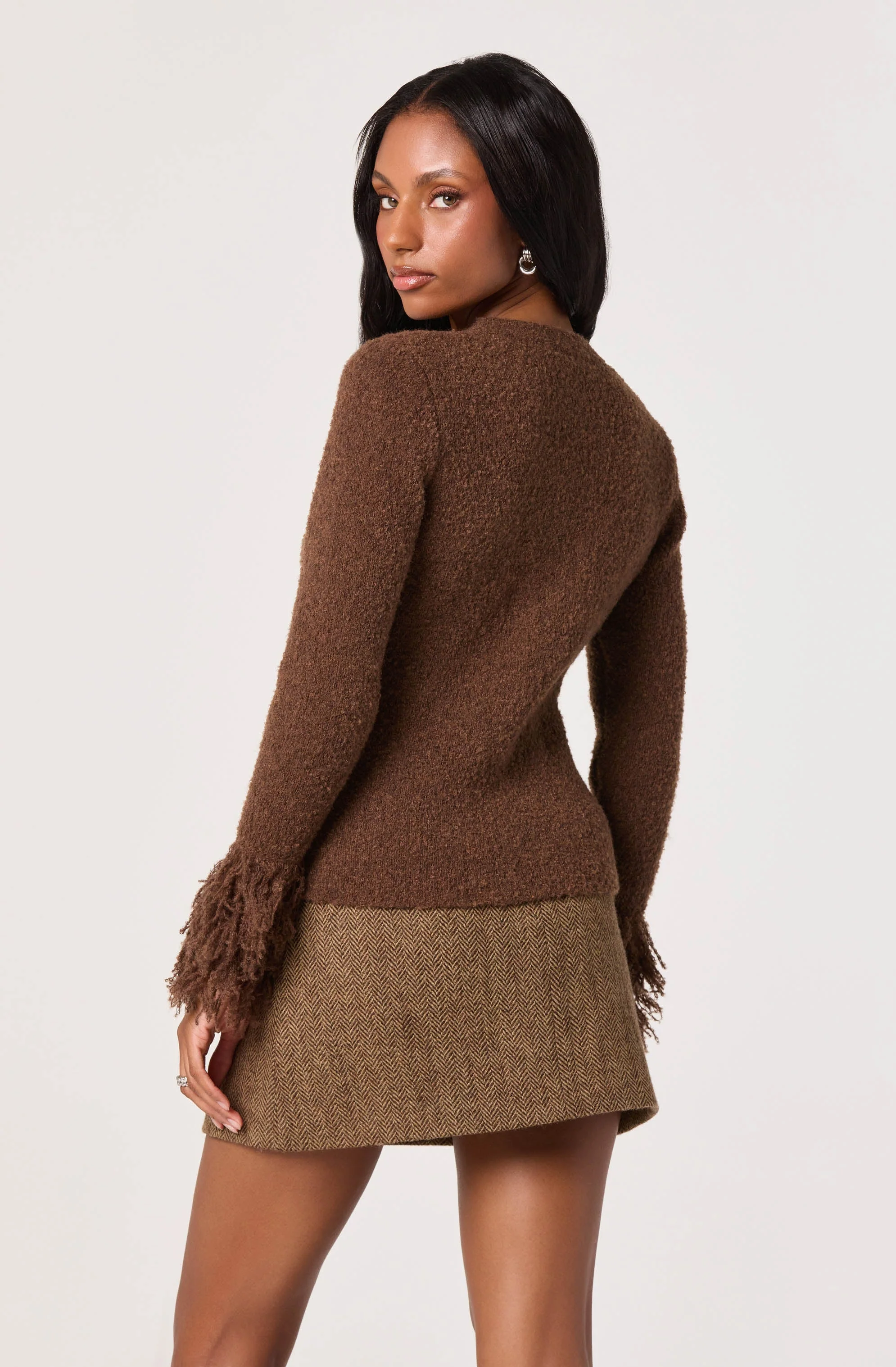 Fringe Sleeve Crewneck Cardigan - Image 10