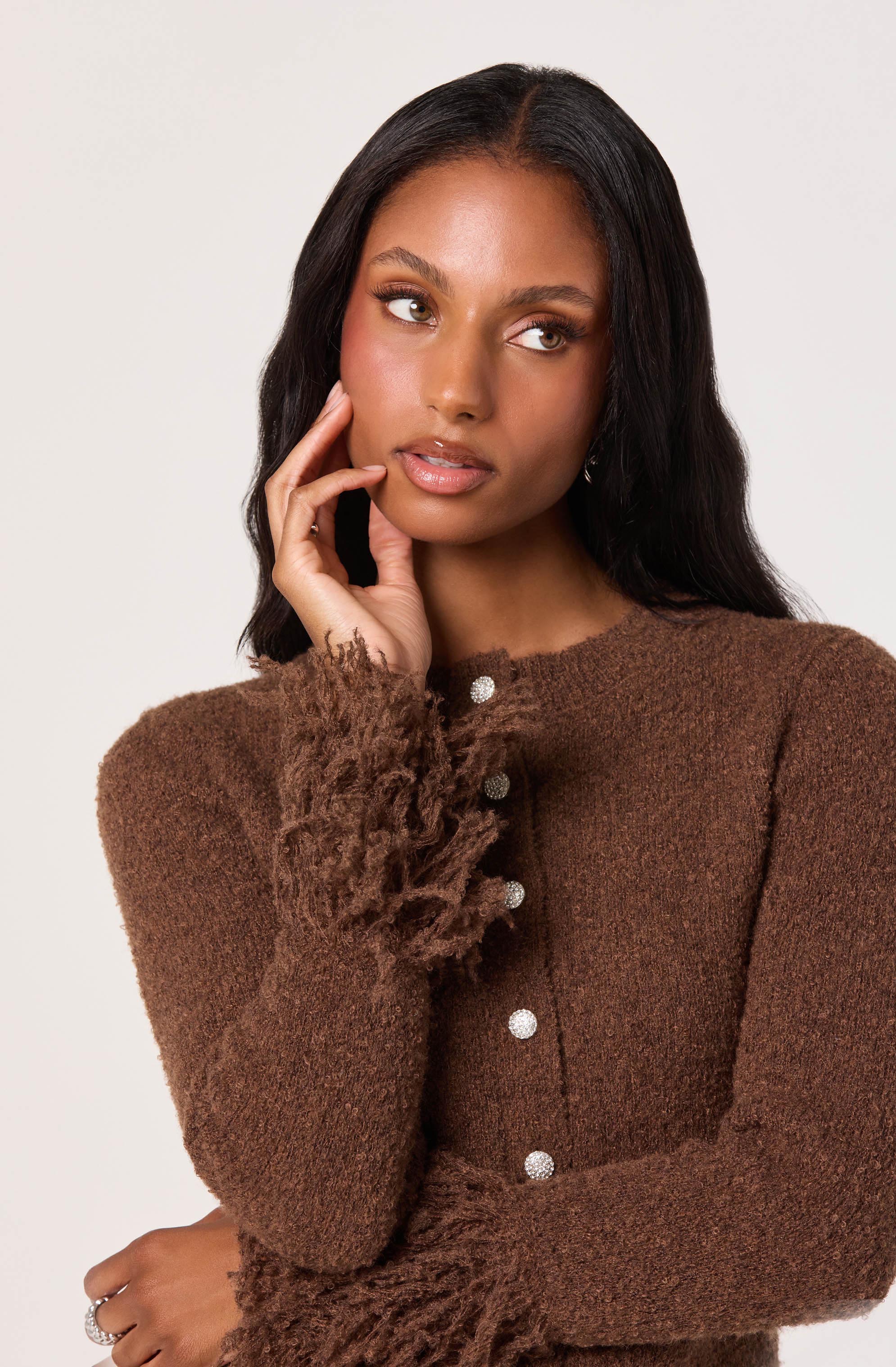 Fringe Sleeve Crewneck Cardigan - Image 11