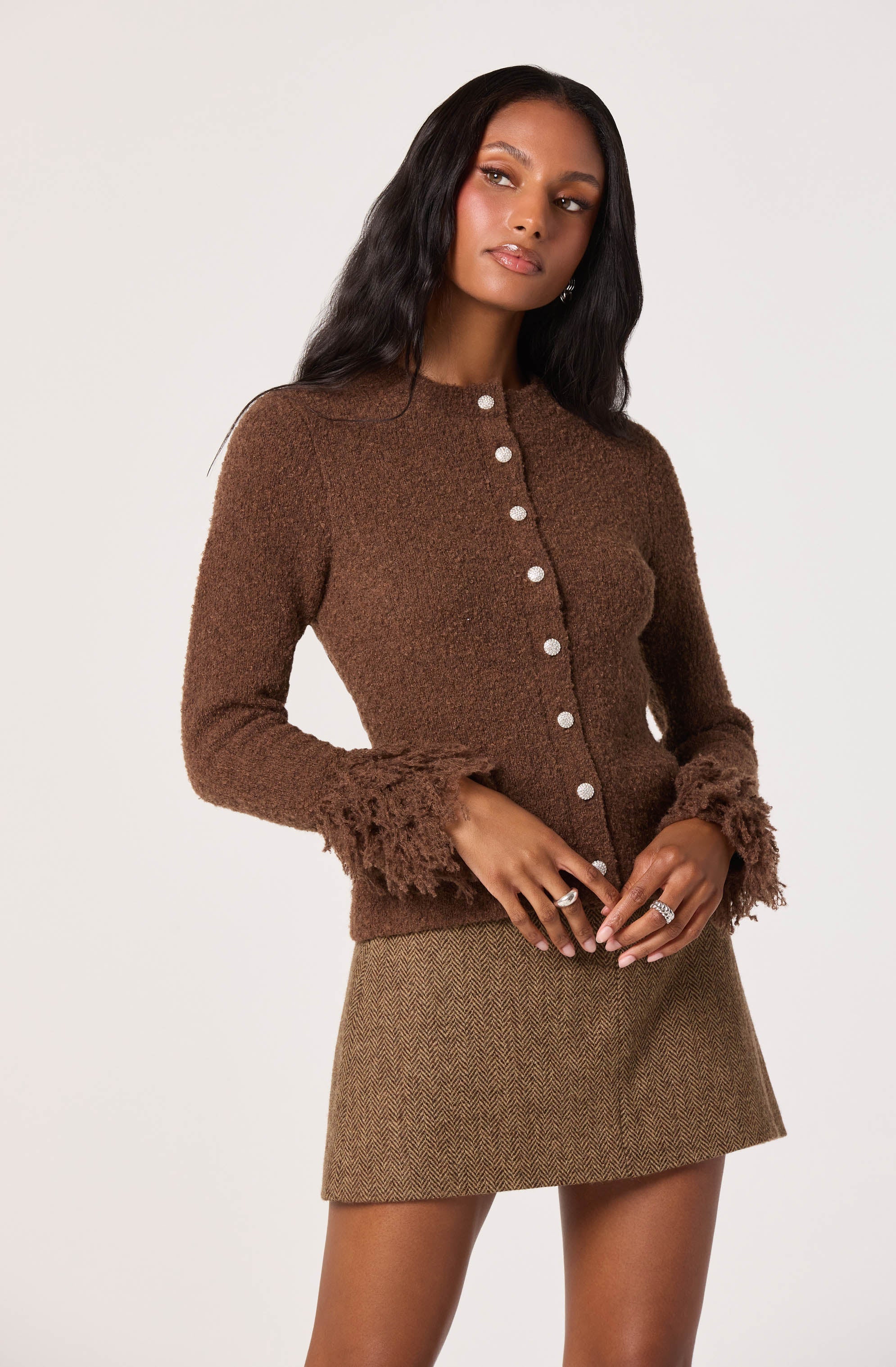 Fringe Sleeve Crewneck Cardigan - Image 12