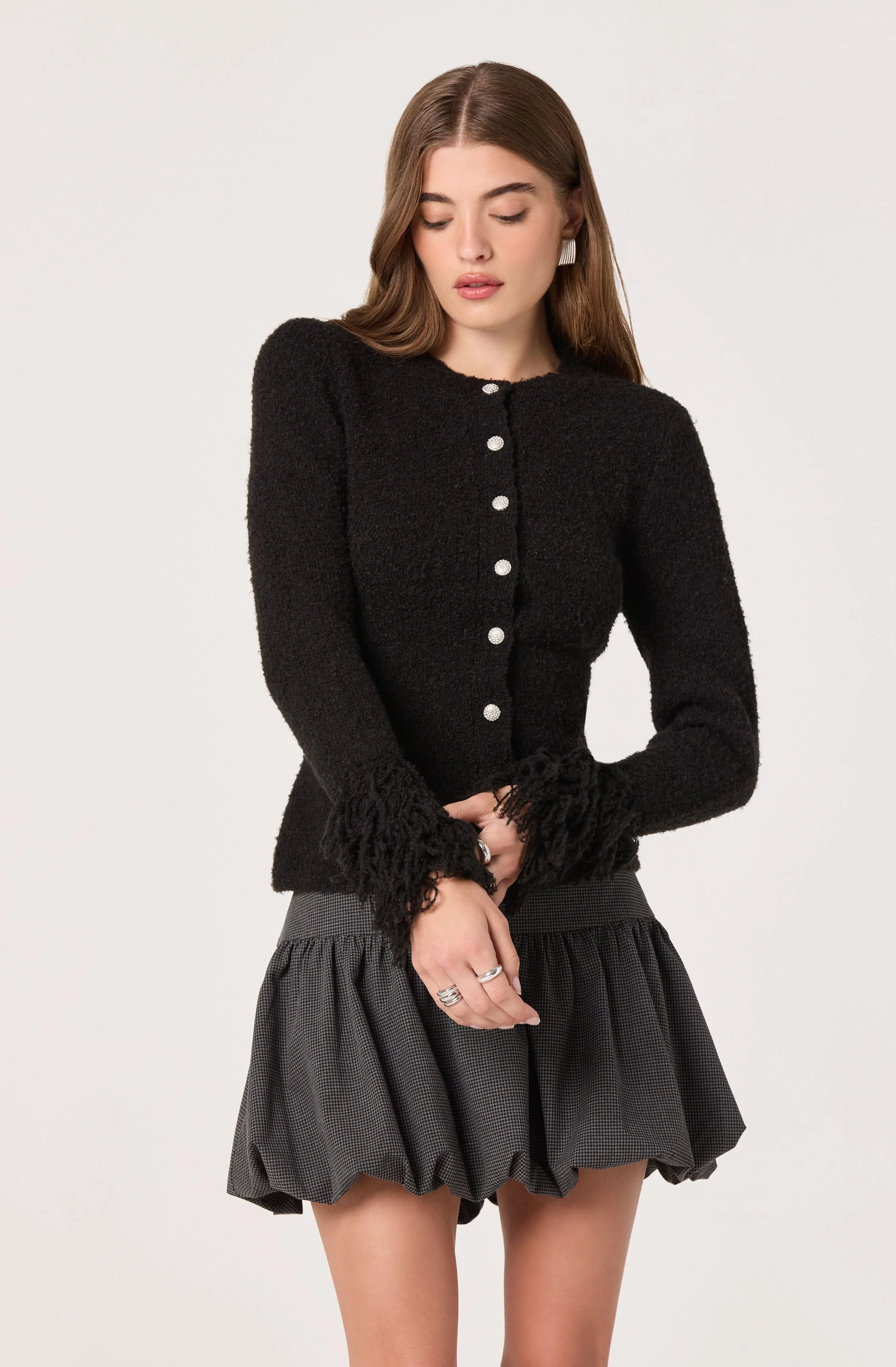 Fringe Sleeve Crewneck Cardigan - Image 5