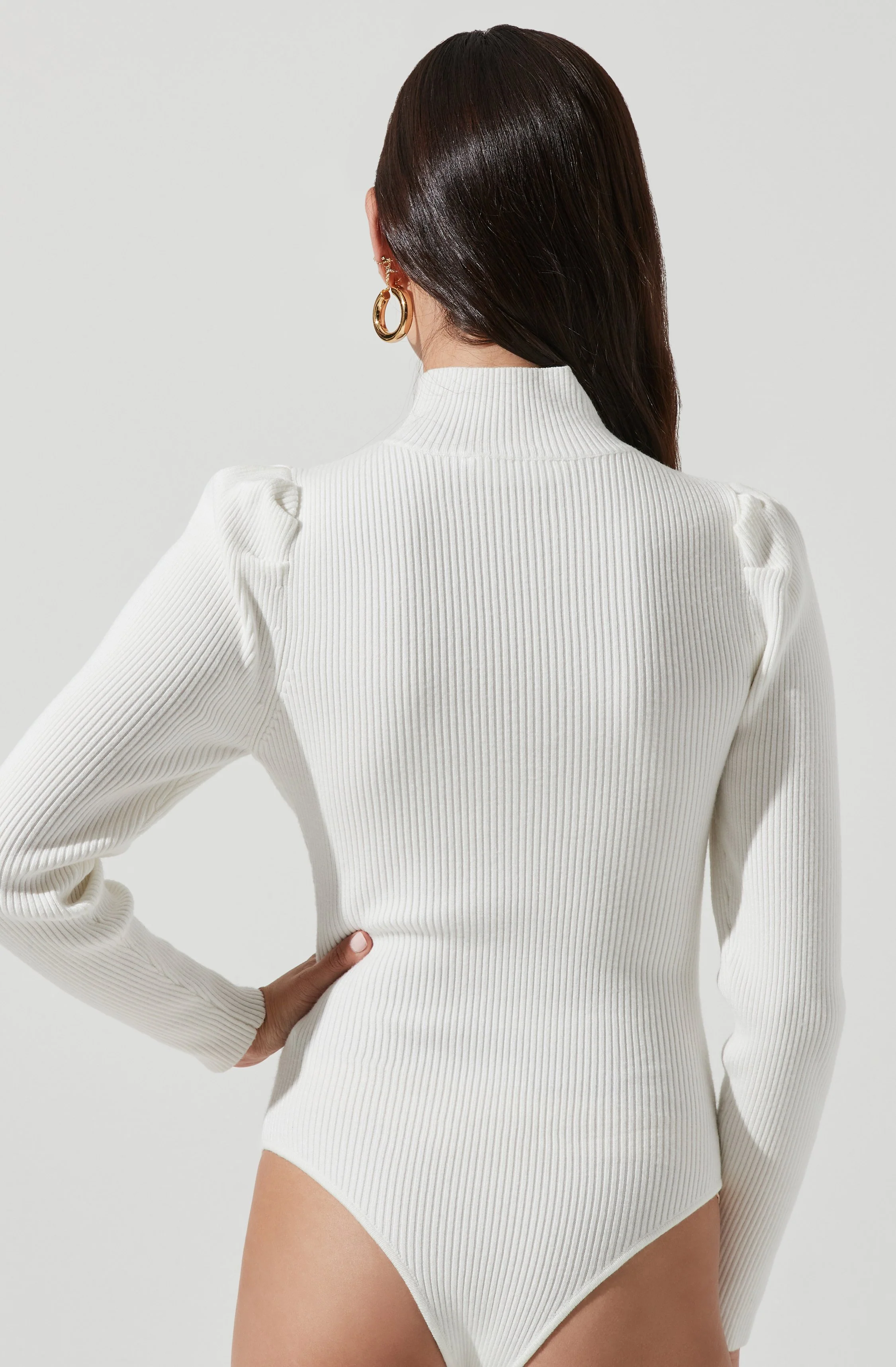 Front Cutout Long Sleeve Sweater Bodysuit - Image 11