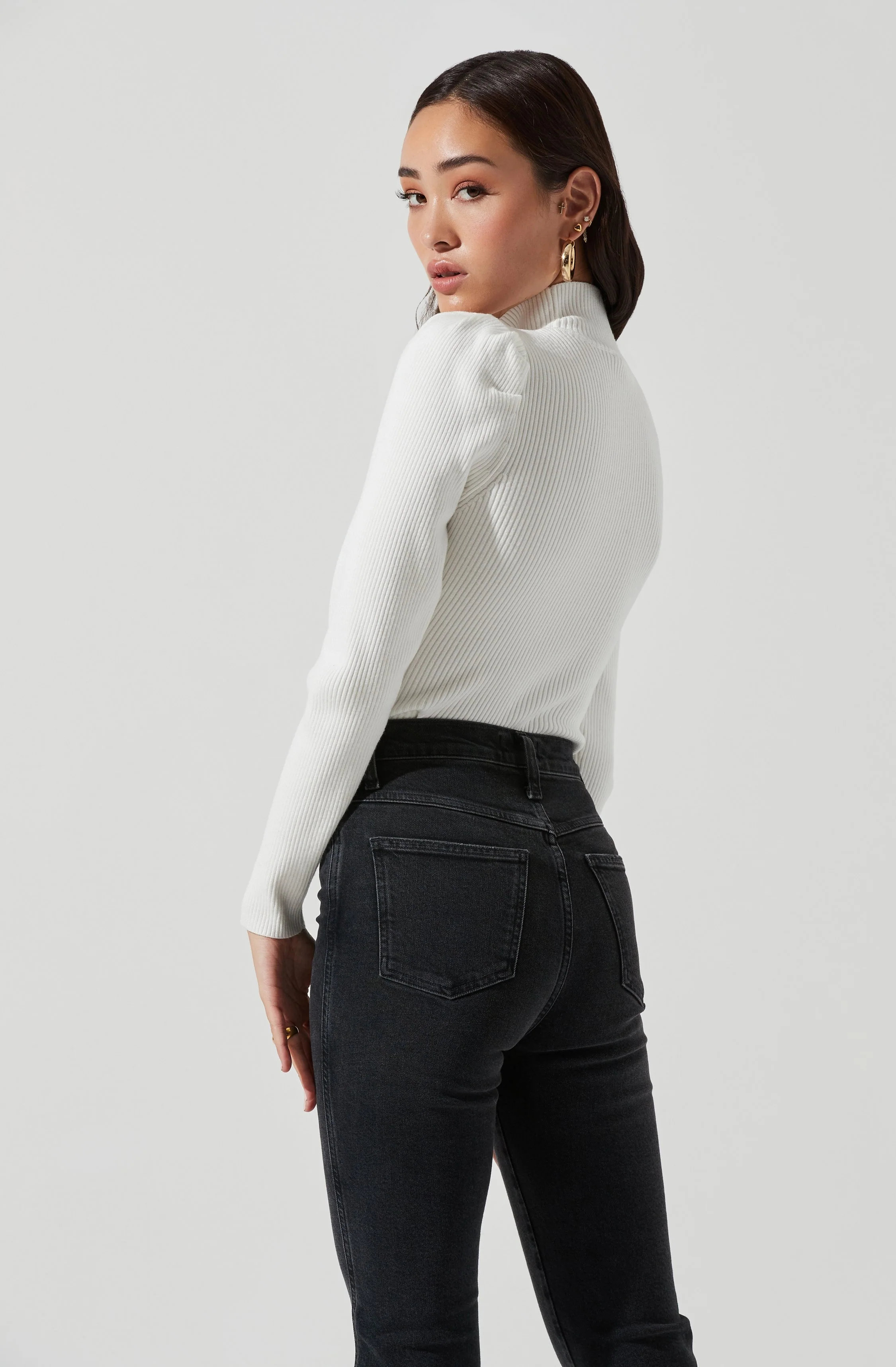 Front Cutout Long Sleeve Sweater Bodysuit - Image 12