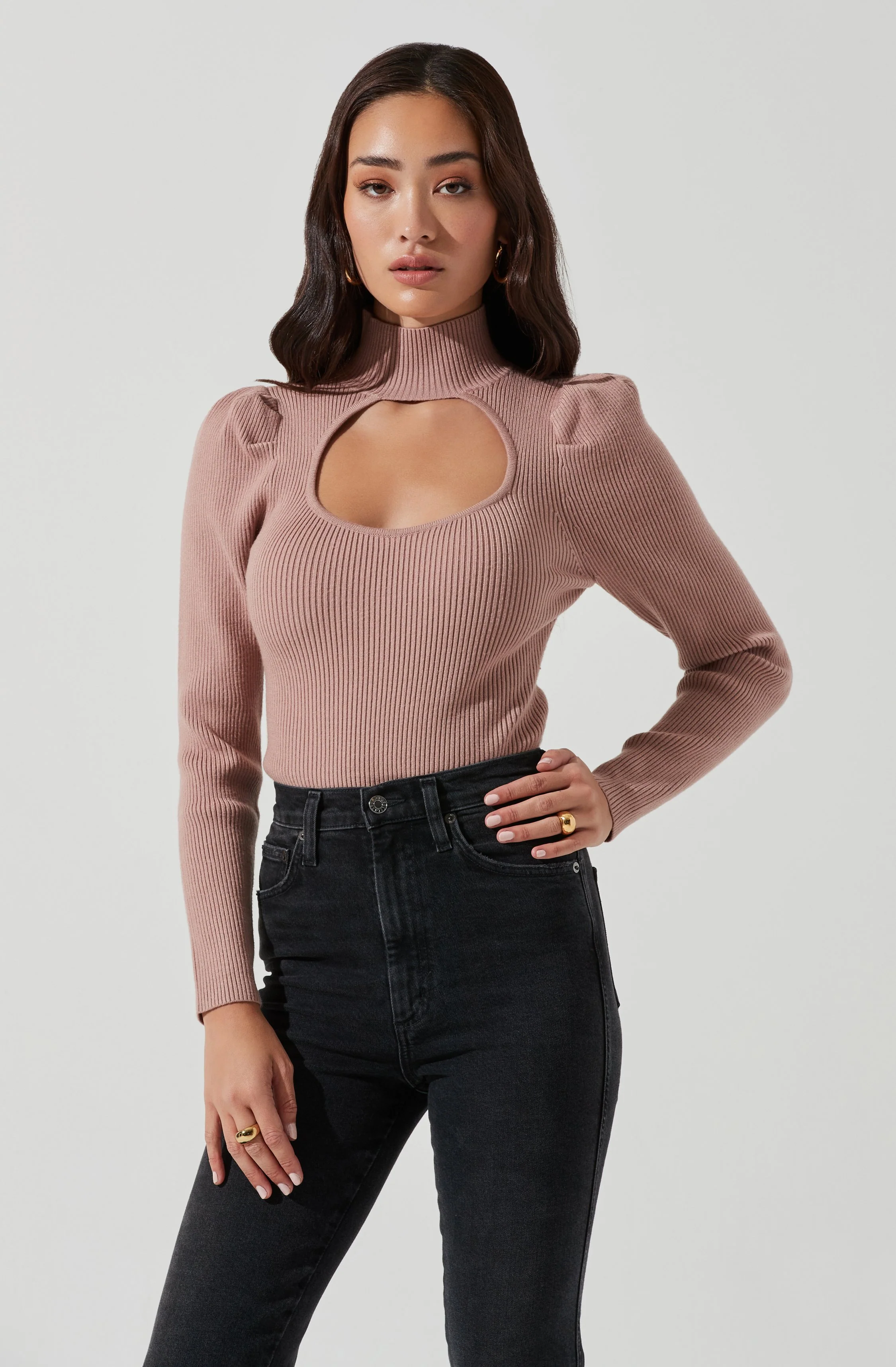 Front Cutout Long Sleeve Sweater Bodysuit - Image 19