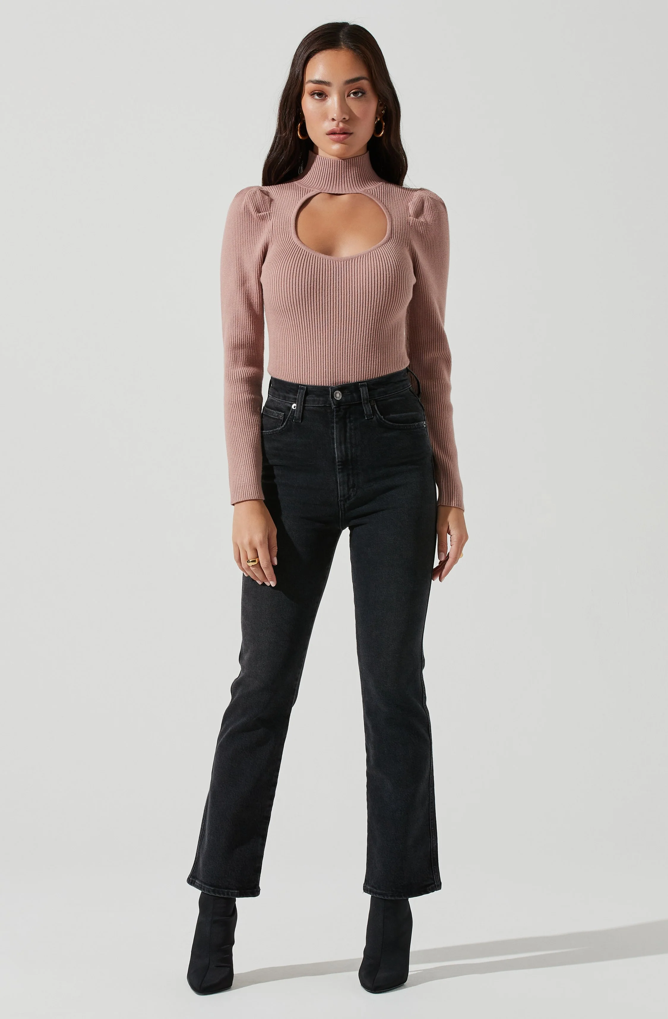 Front Cutout Long Sleeve Sweater Bodysuit - Image 21