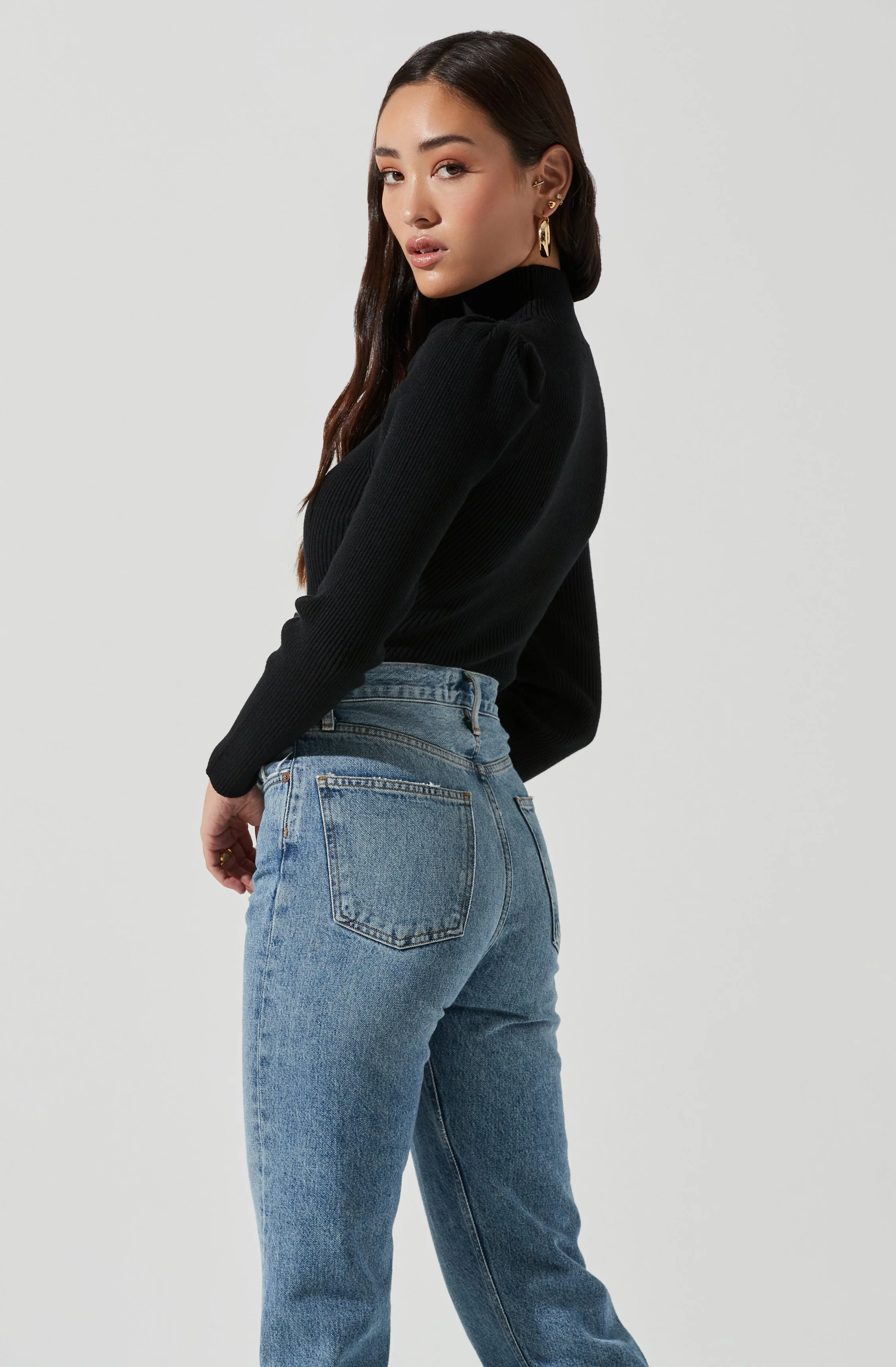 Front Cutout Long Sleeve Sweater Bodysuit - Image 5