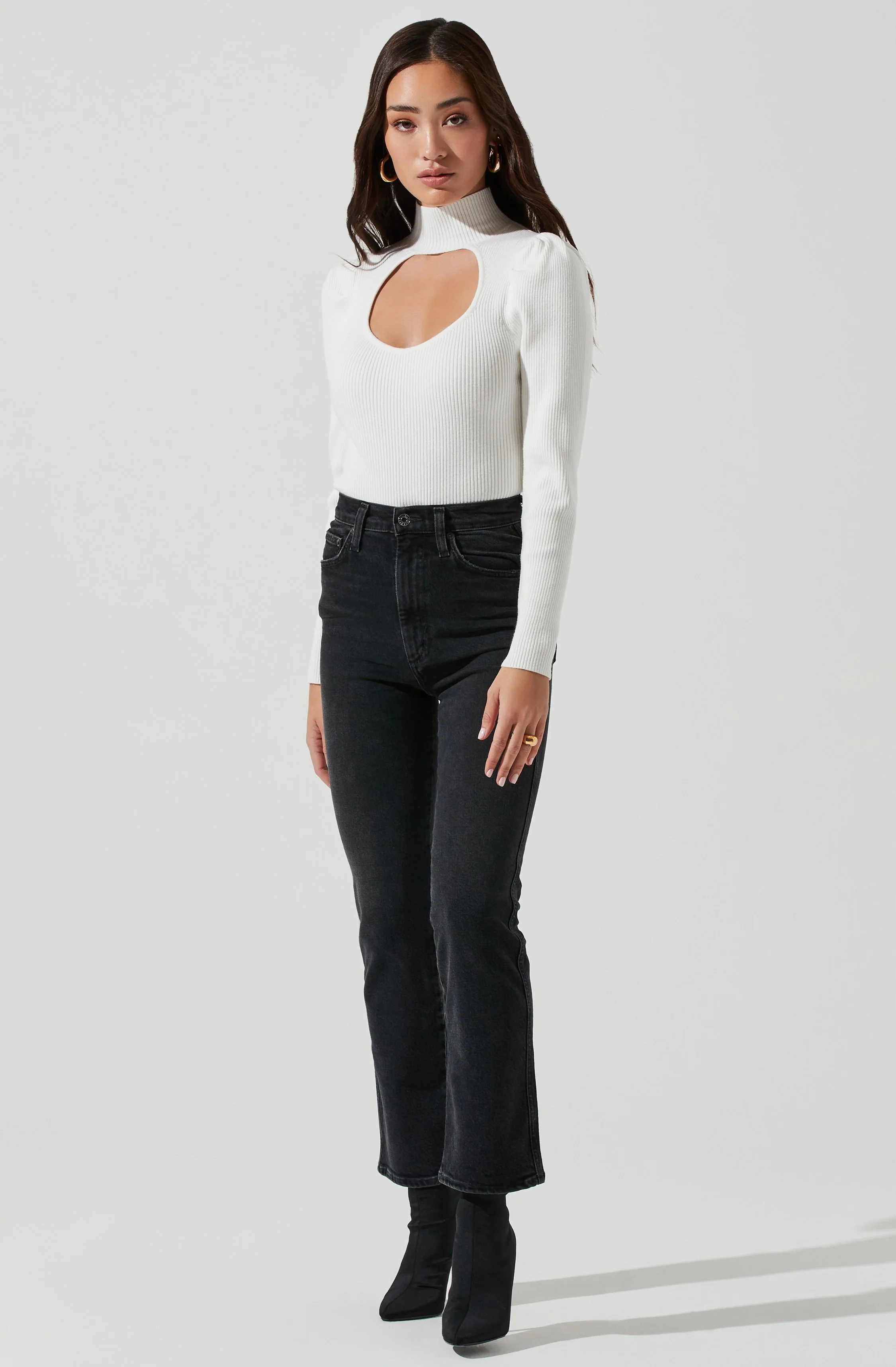 Front Cutout Long Sleeve Sweater Bodysuit - Image 9