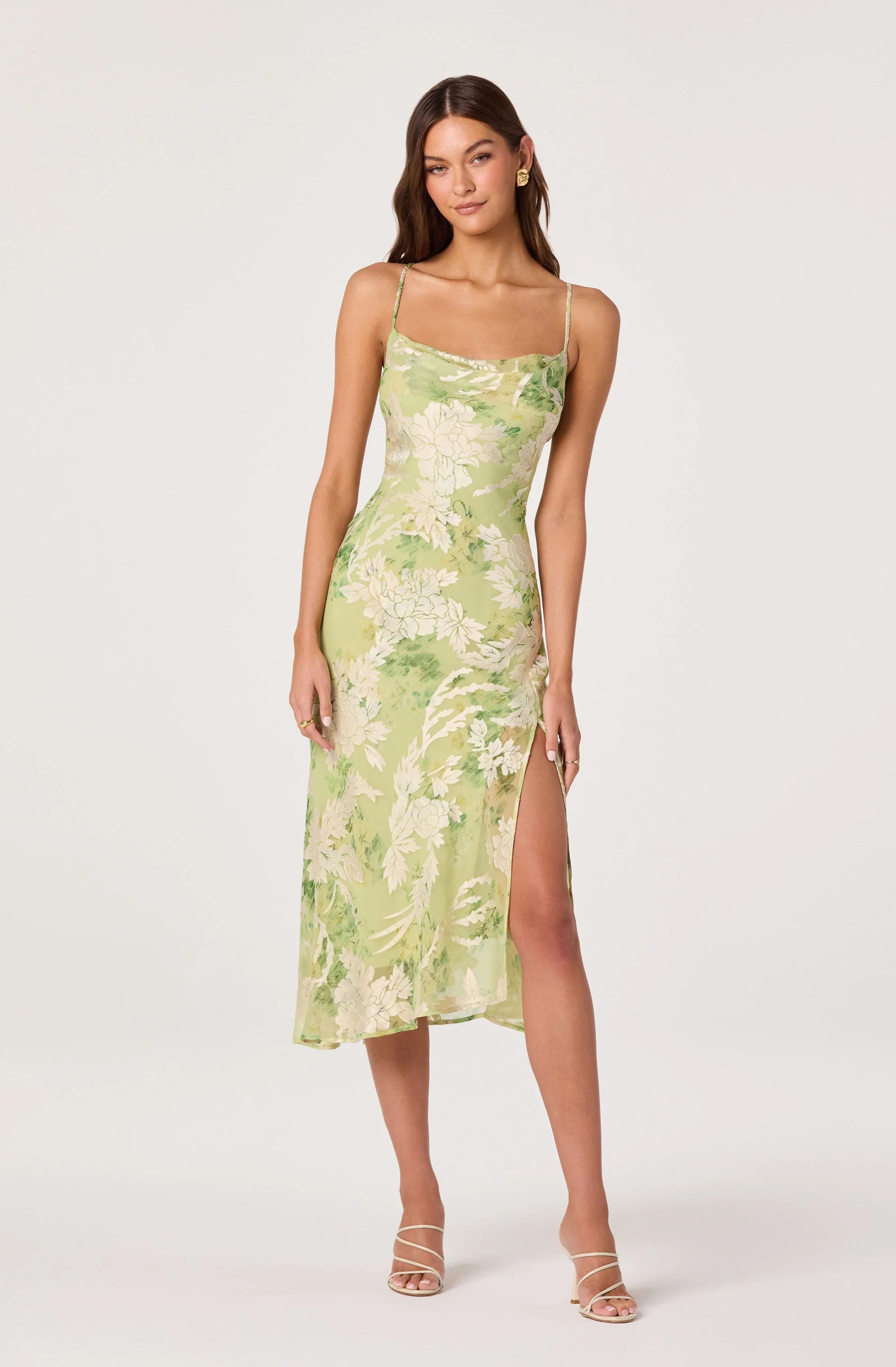 Gaia Burnout Velvet Cowl Midi Dress - Image 4
